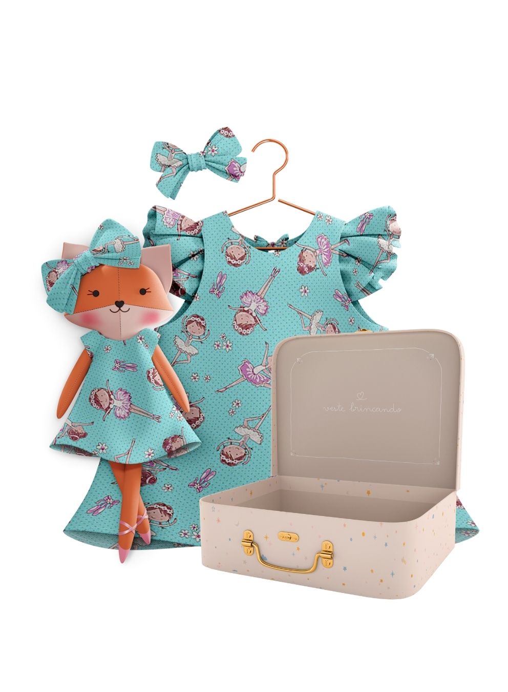 Mrs. Fox cloth doll with her Petit Case keepsake suitcase