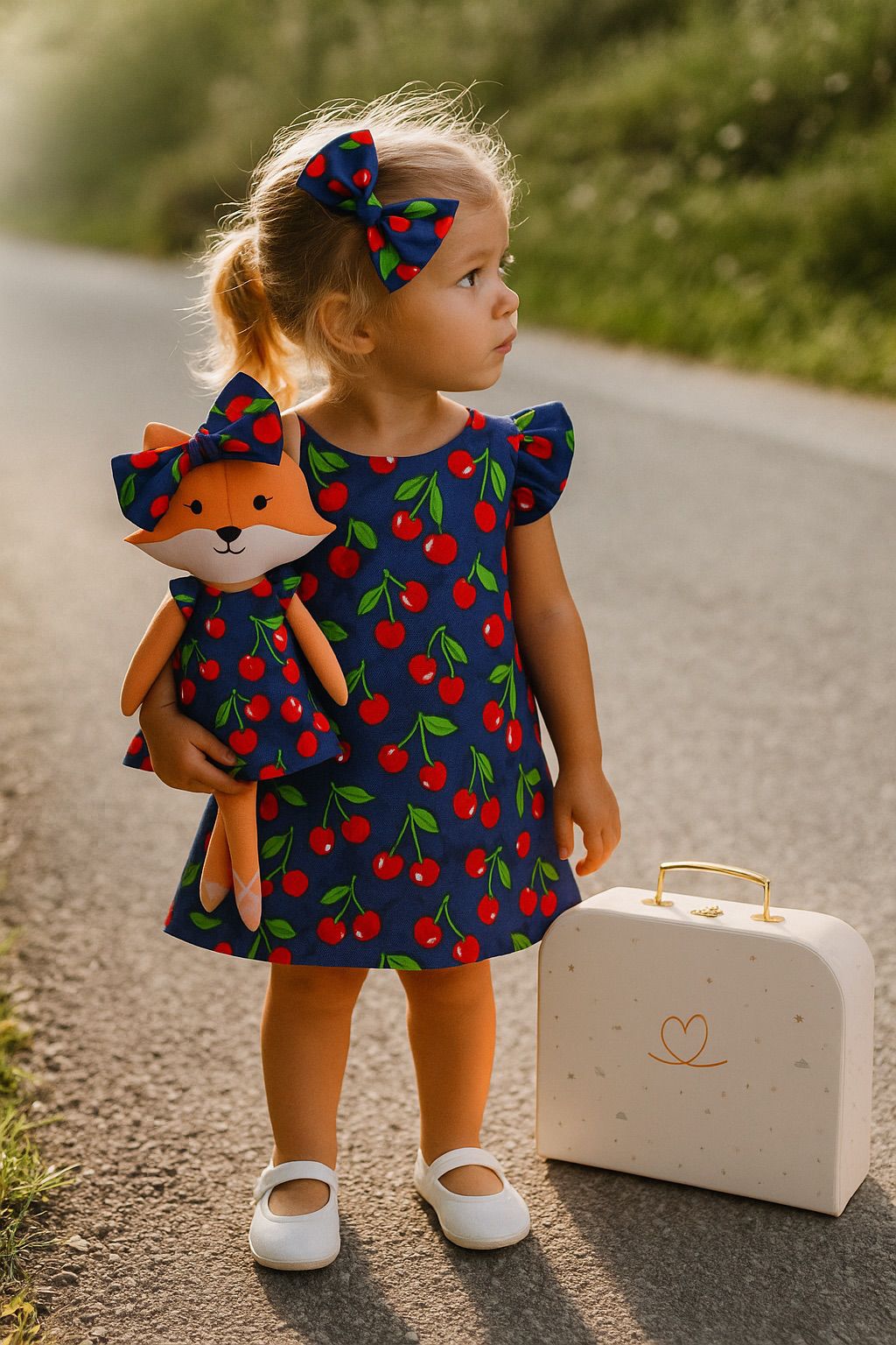 Girls Cherry Dress & Matching Doll Set with Petit Case – Mrs. Fox