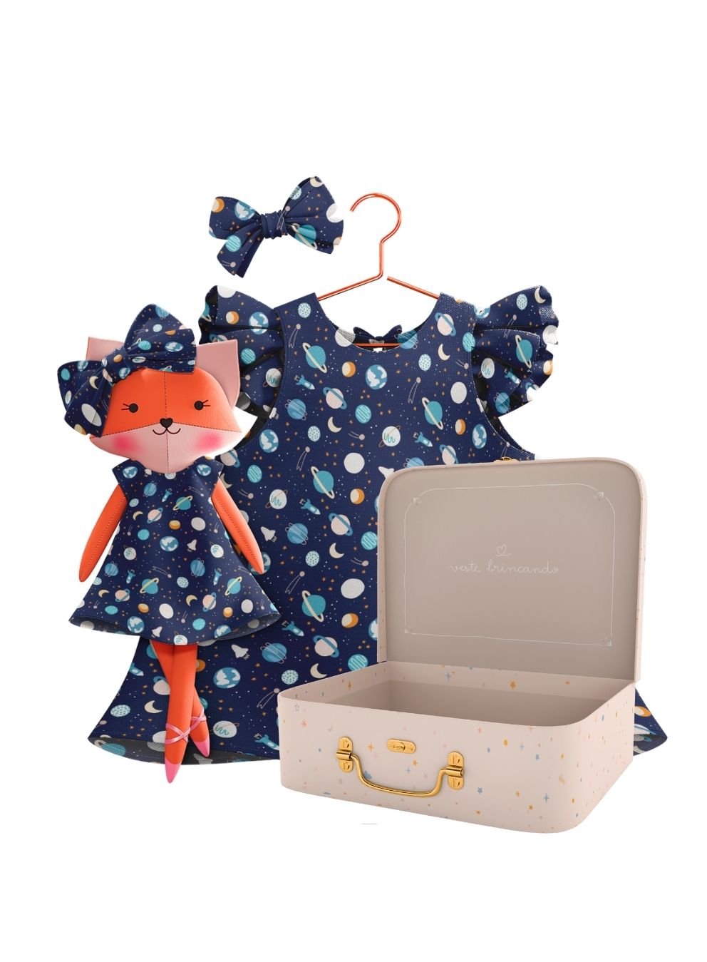 Mrs. Fox cloth doll with her Petit Case keepsake suitcase