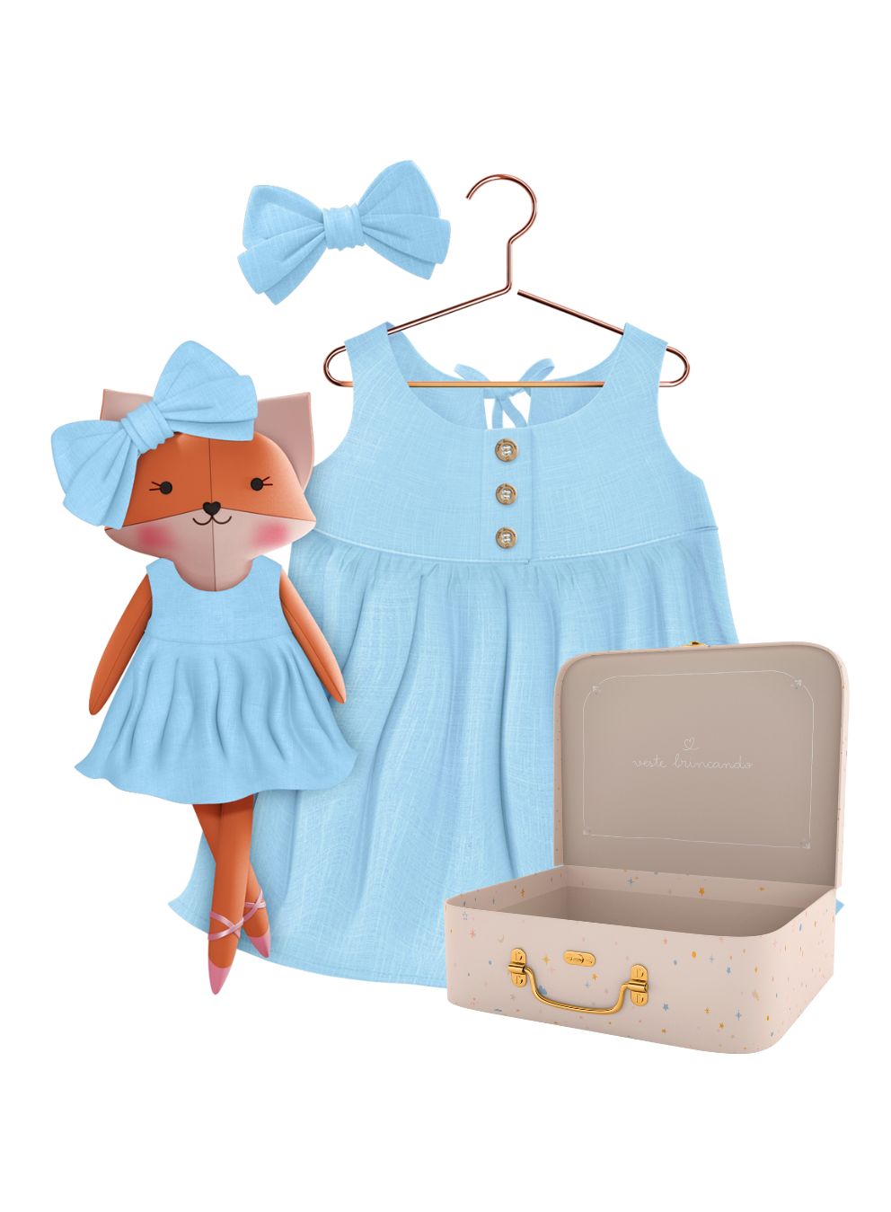 Mrs. Fox cloth doll with her Petit Case keepsake suitcase