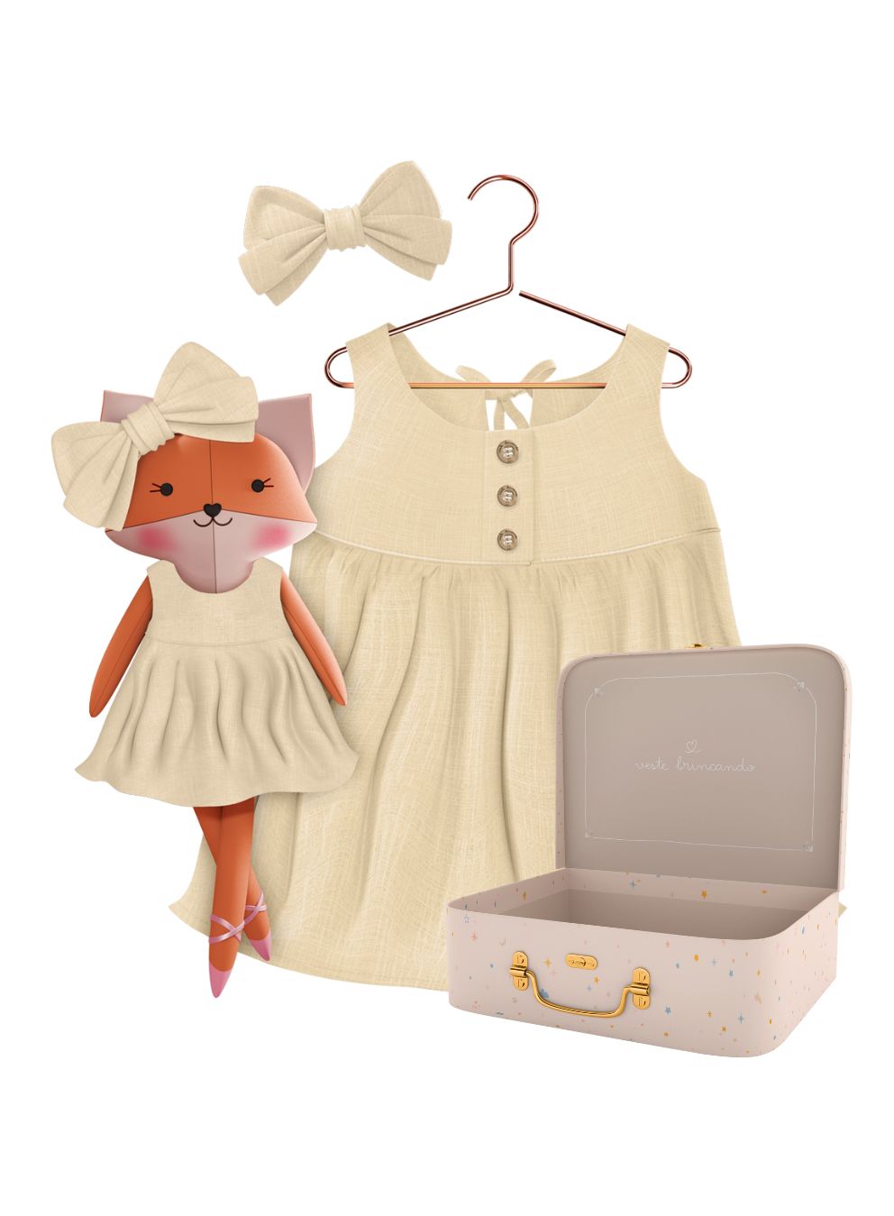 Mrs. Fox cloth doll with her Petit Case keepsake suitcase