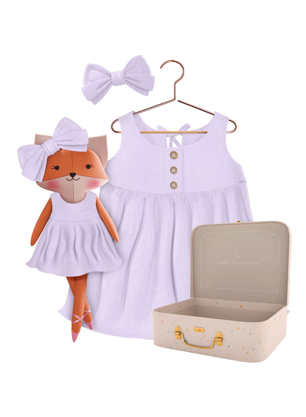 Mrs. Fox cloth doll with her Petit Case keepsake suitcase