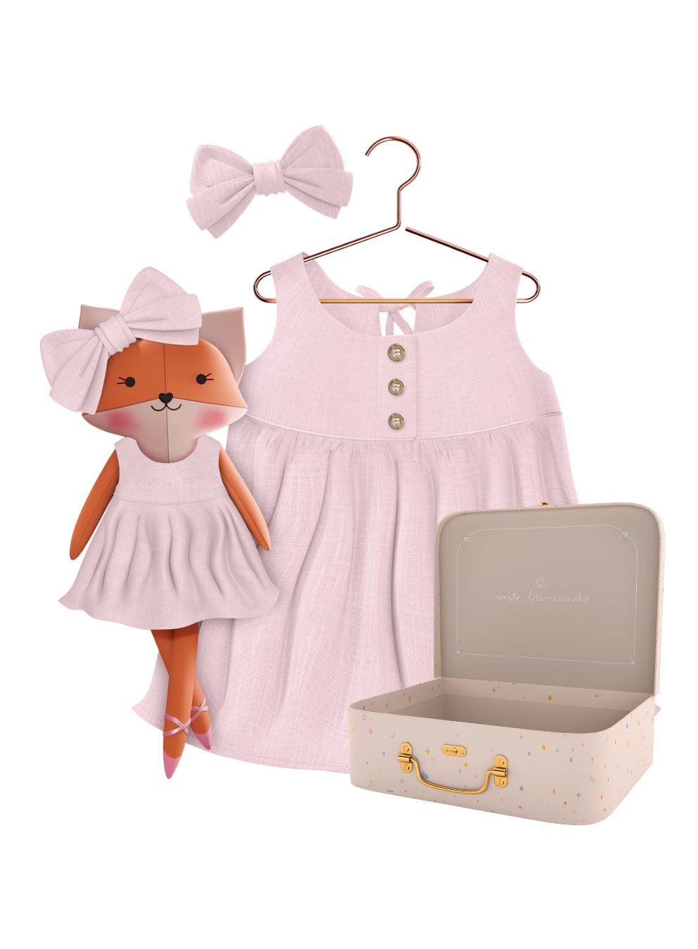 Mrs. Fox cloth doll with her Petit Case keepsake suitcase