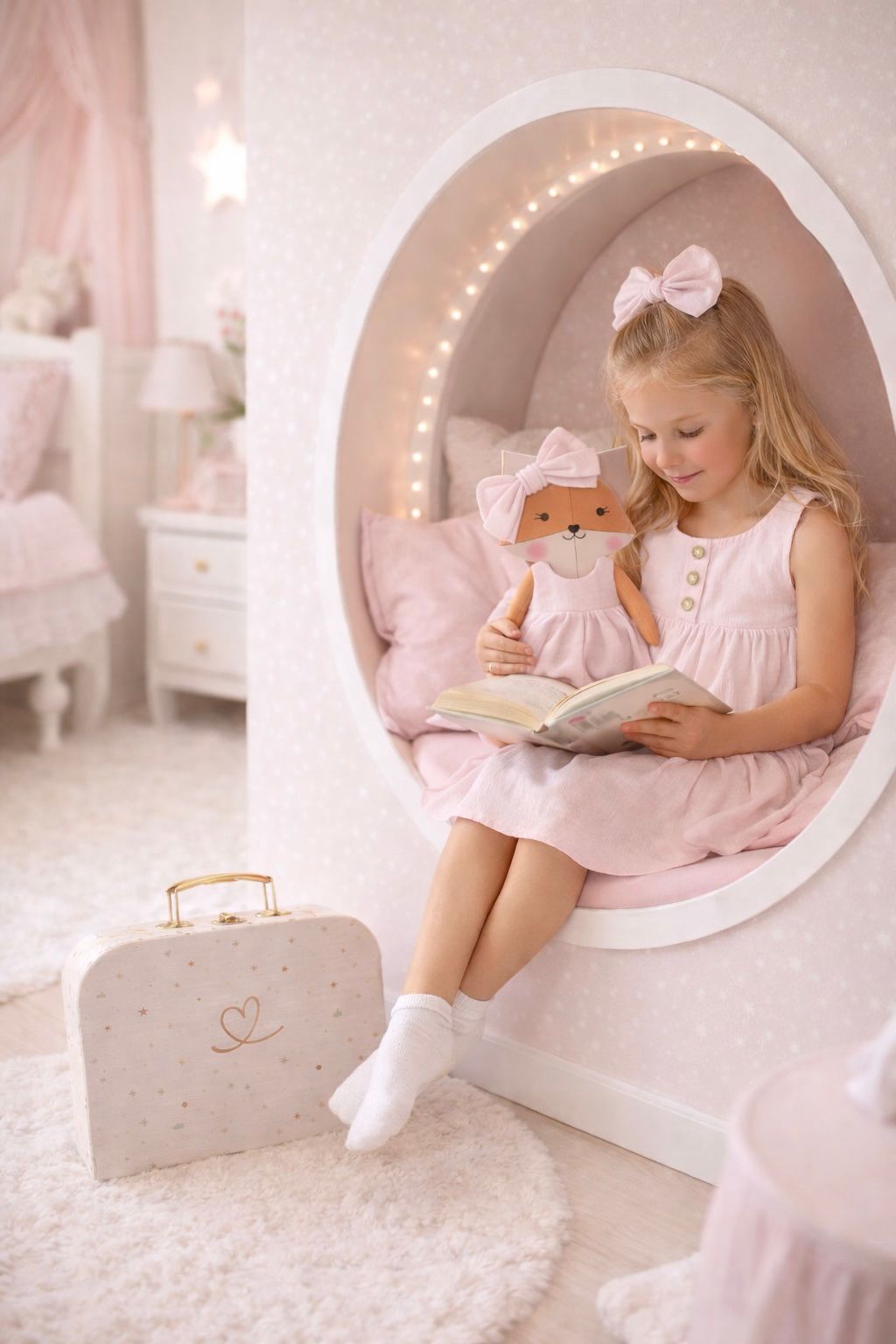 Girls Classic Pink Dress & Matching Doll Set with Petit Case – Mrs. Fox
