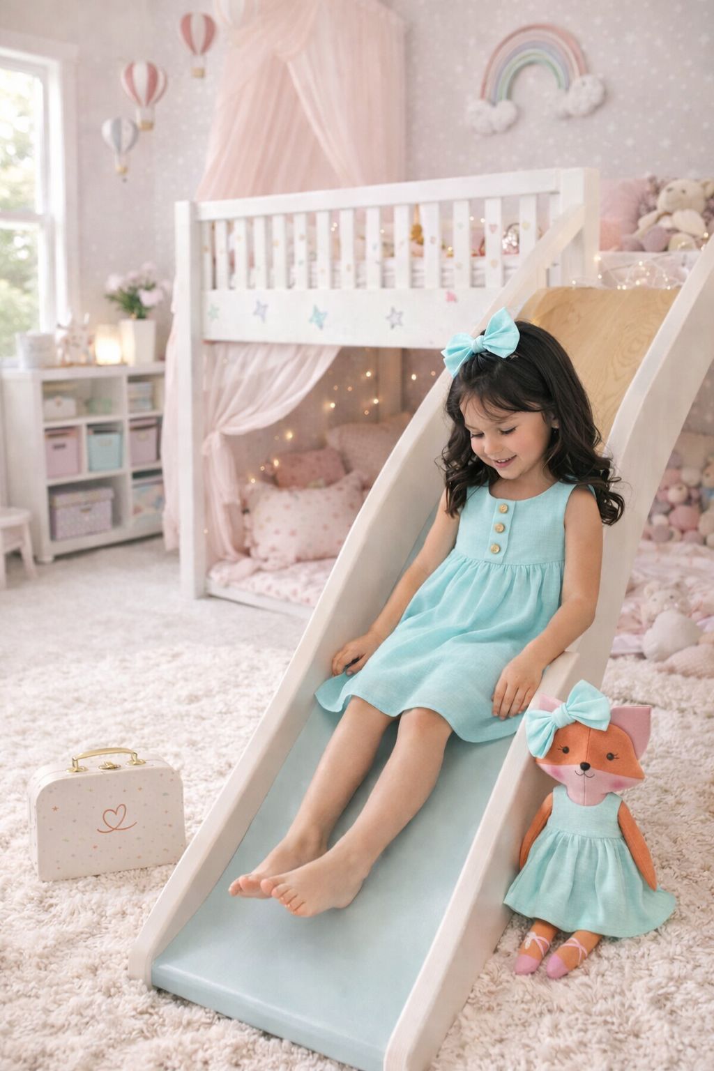 Girls Classic Green Dress & Matching Doll Set with Petit Case – Mrs. Fox