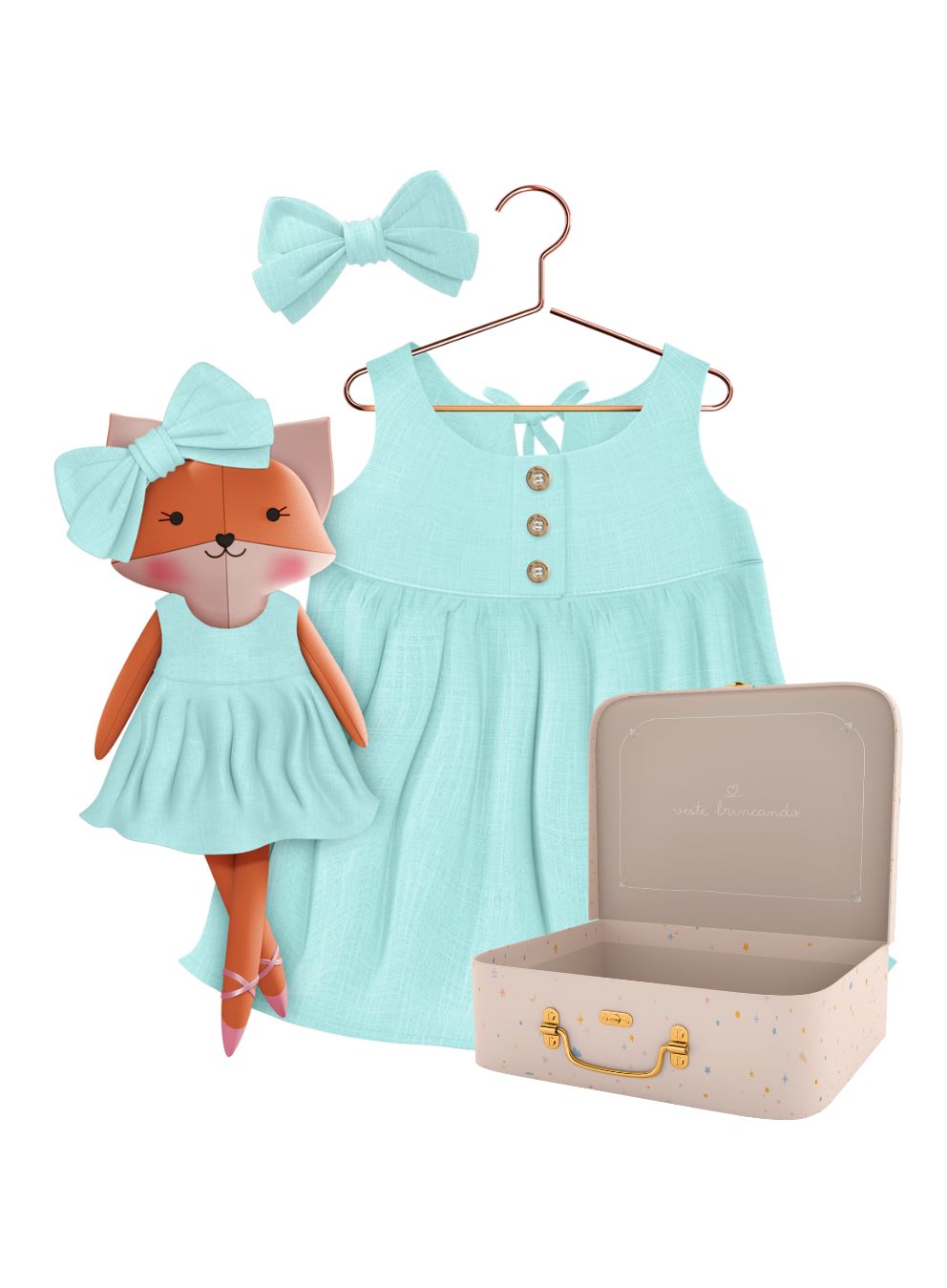 Mrs. Fox cloth doll with her Petit Case keepsake suitcase