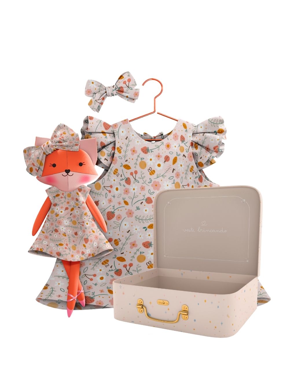 Mrs. Fox cloth doll with her Petit Case keepsake suitcase