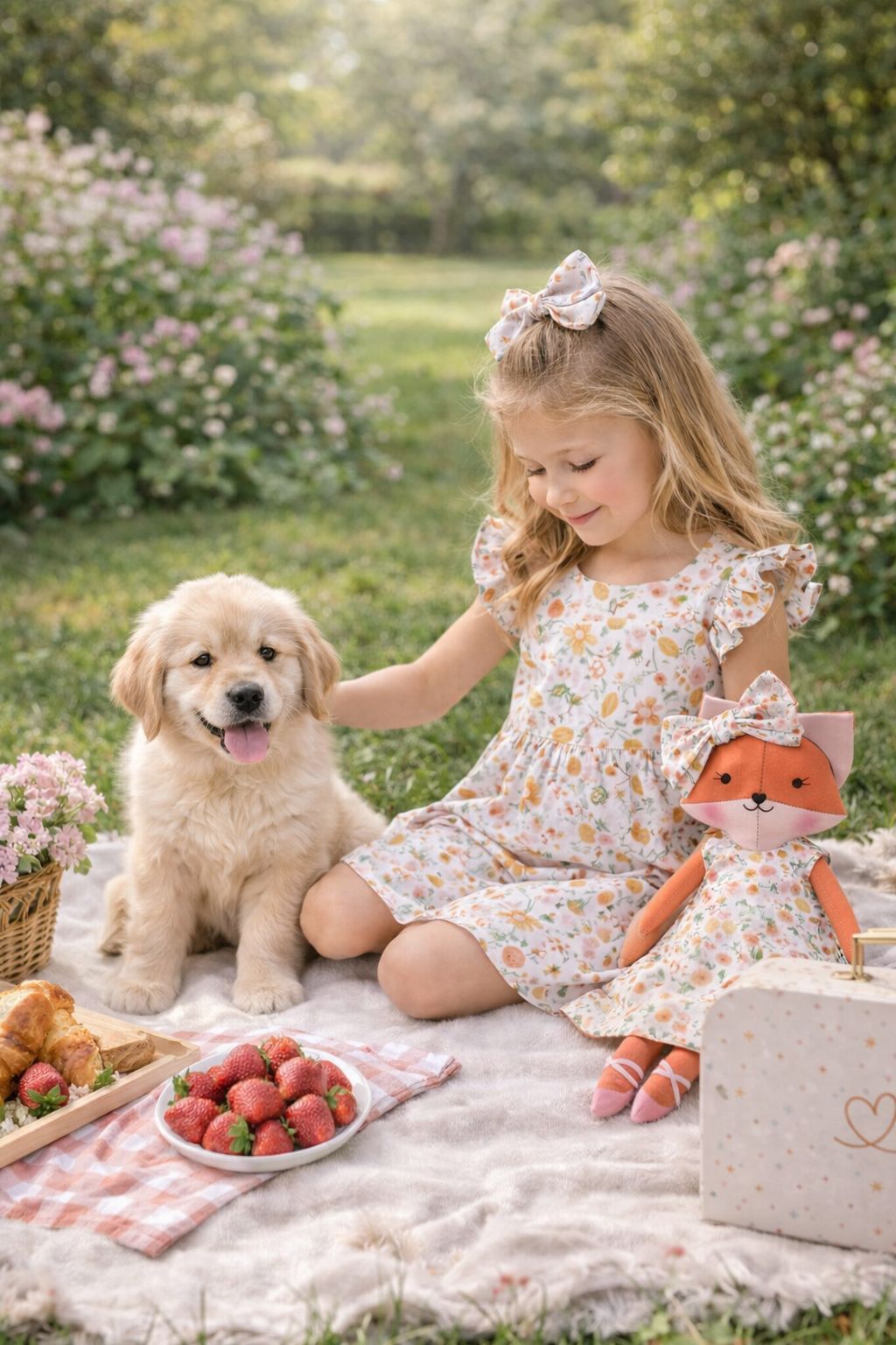 Girls Picnic Dress & Matching Doll Set with Petit Case – Mrs. Fox
