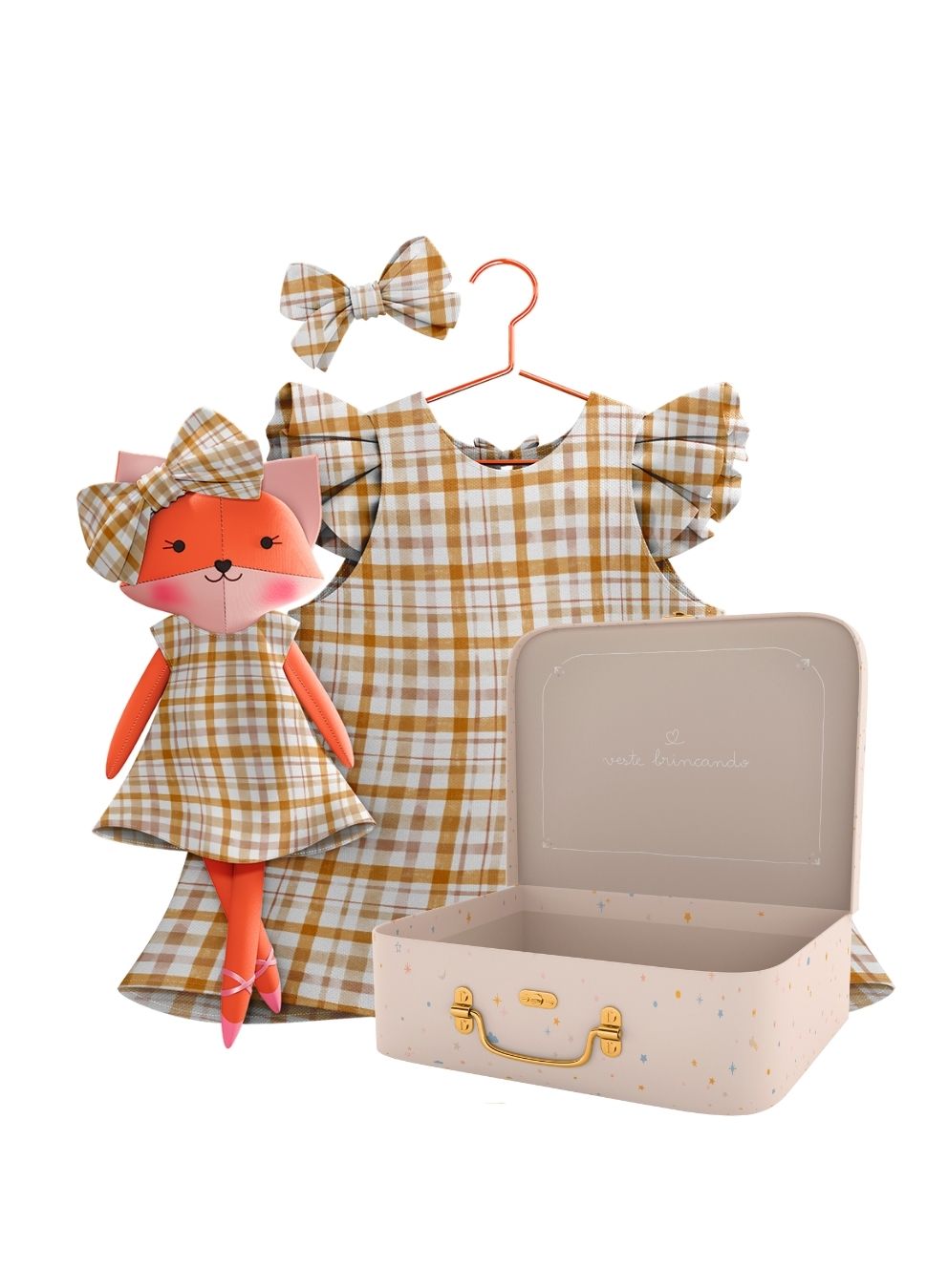Mrs. Fox cloth doll with her Petit Case keepsake suitcase