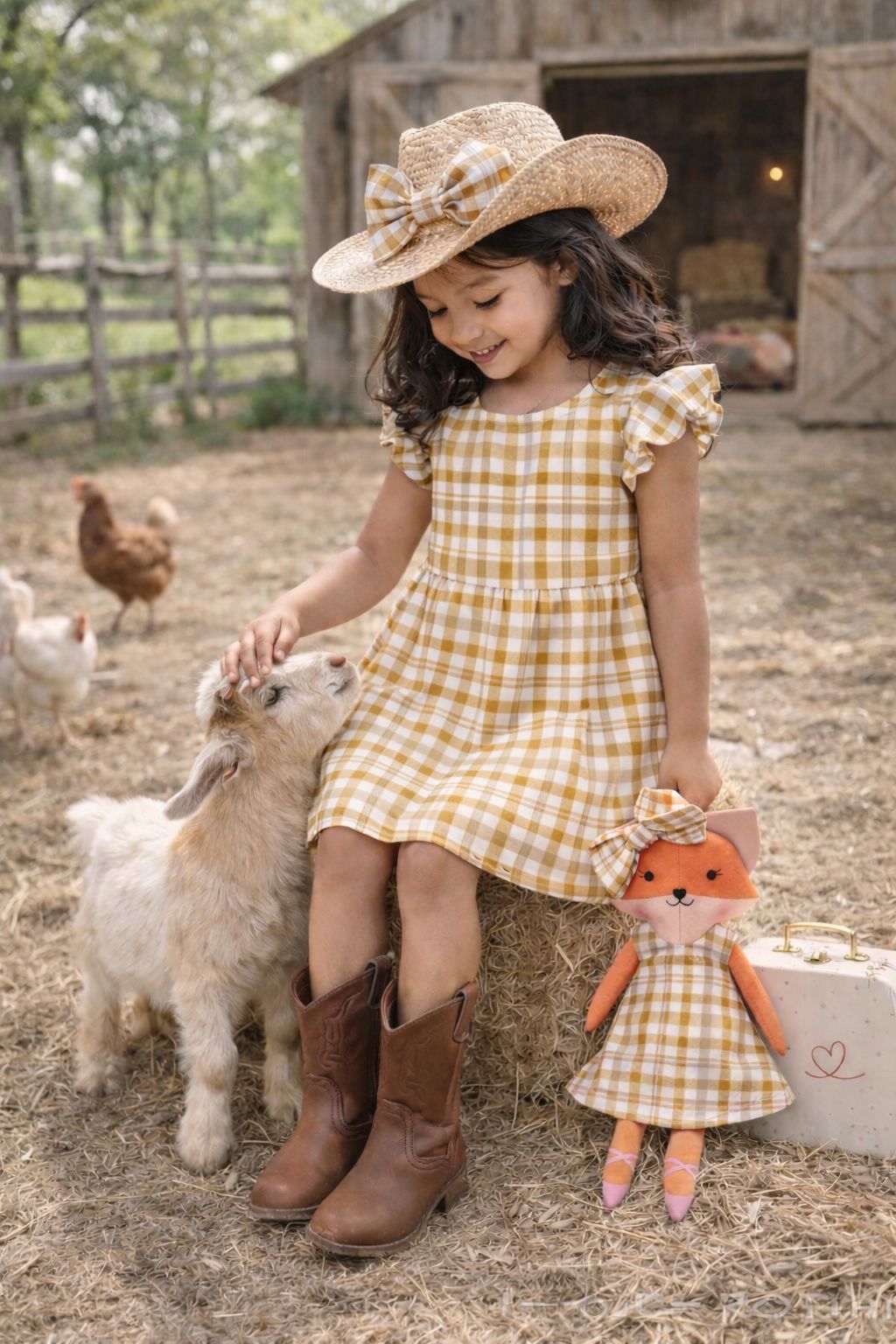 Girls Gingham Dress & Matching Doll Set with Petit Case – Mrs. Fox