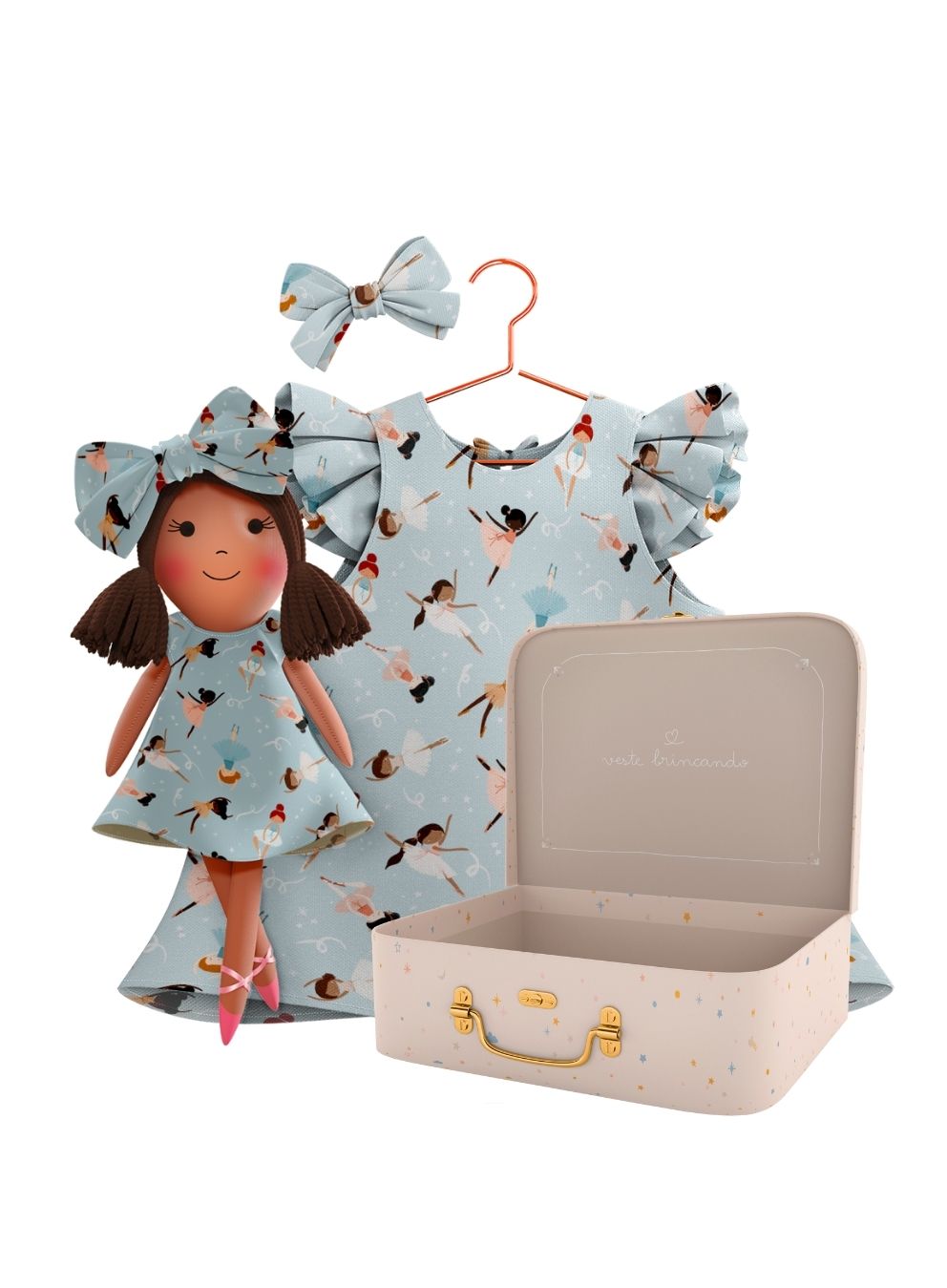 Millie cloth doll with her Petit Case keepsake suitcase