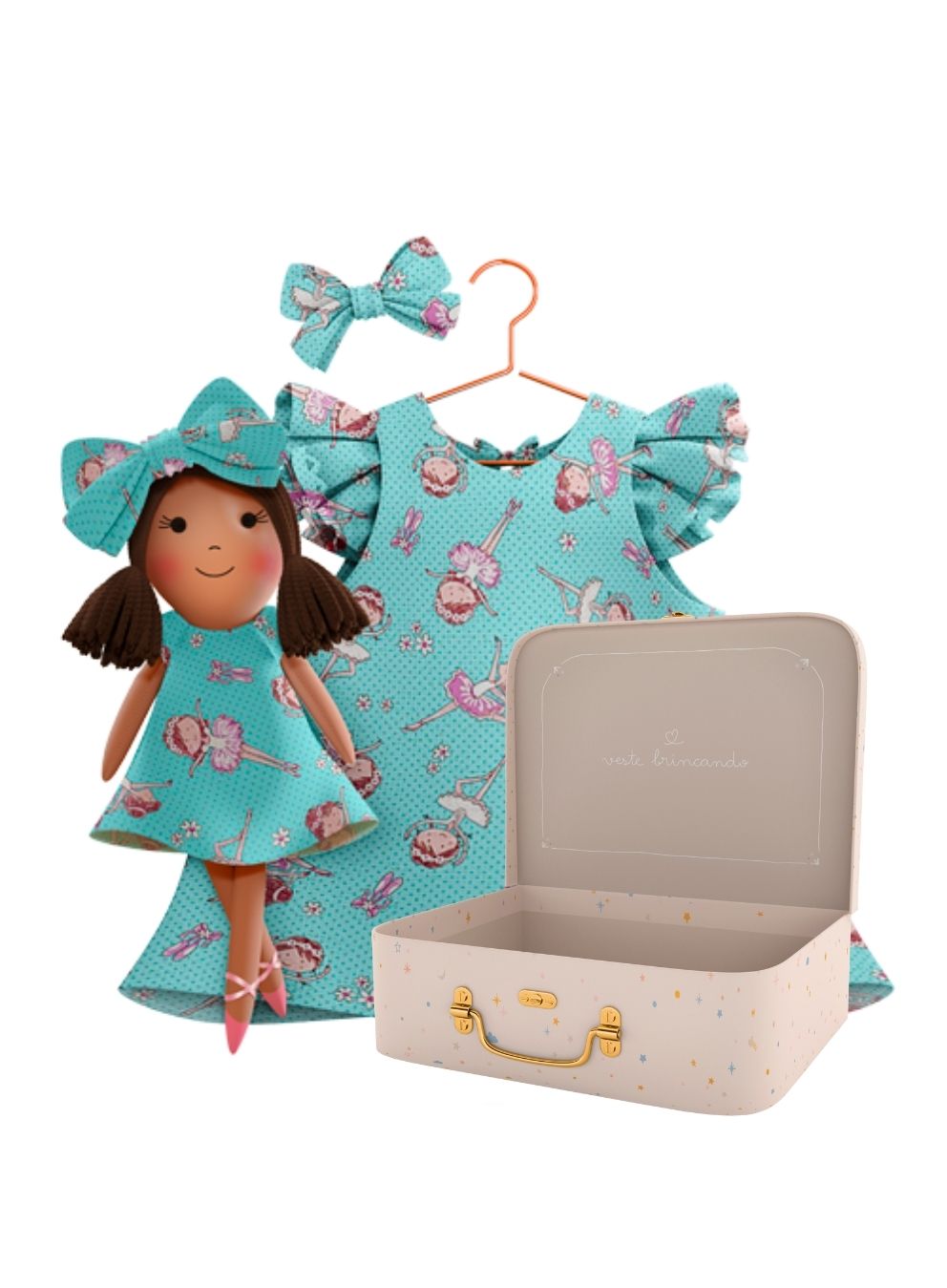 Millie cloth doll with her Petit Case keepsake suitcase