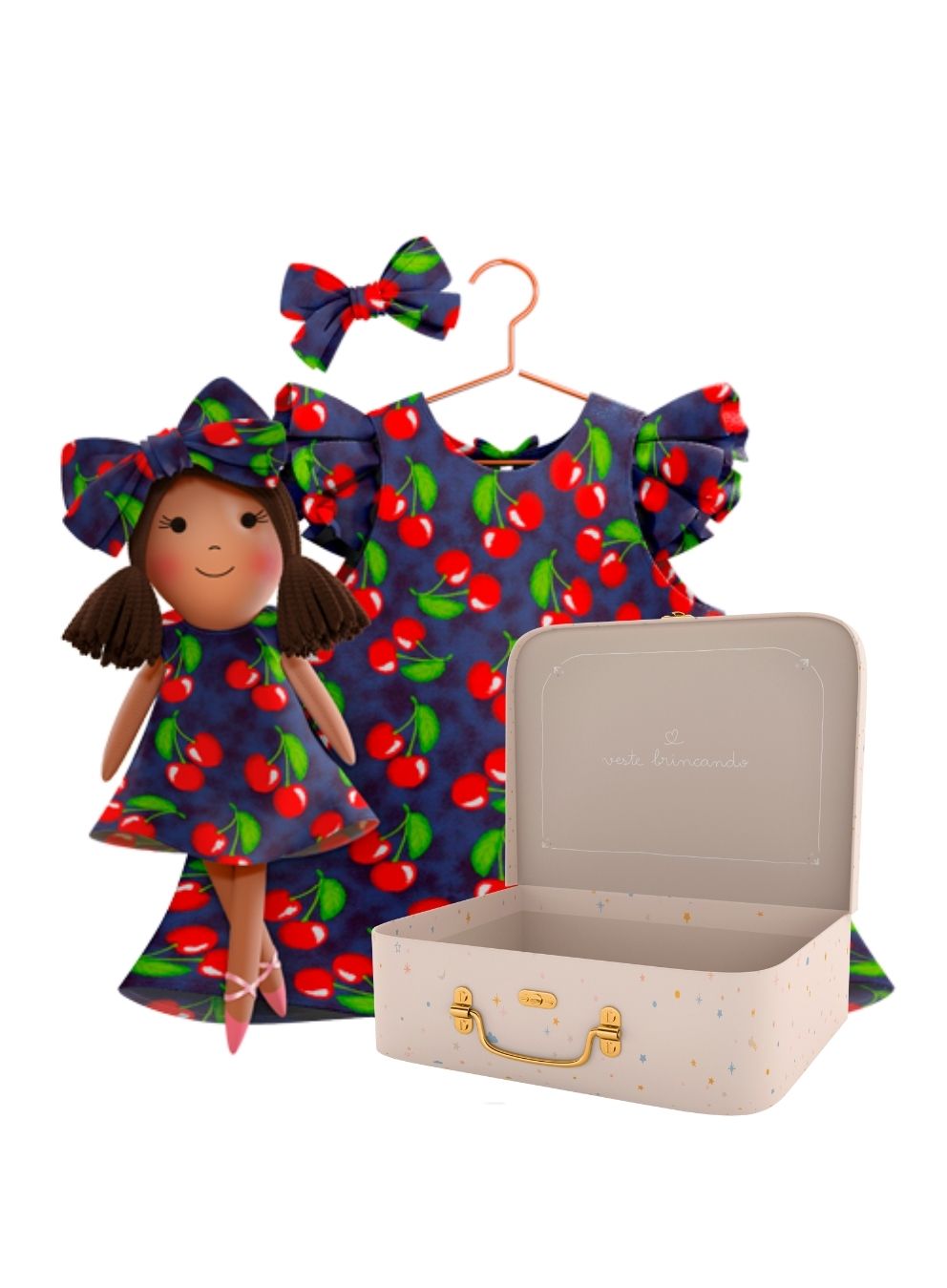 Millie cloth doll with her Petit Case keepsake suitcase