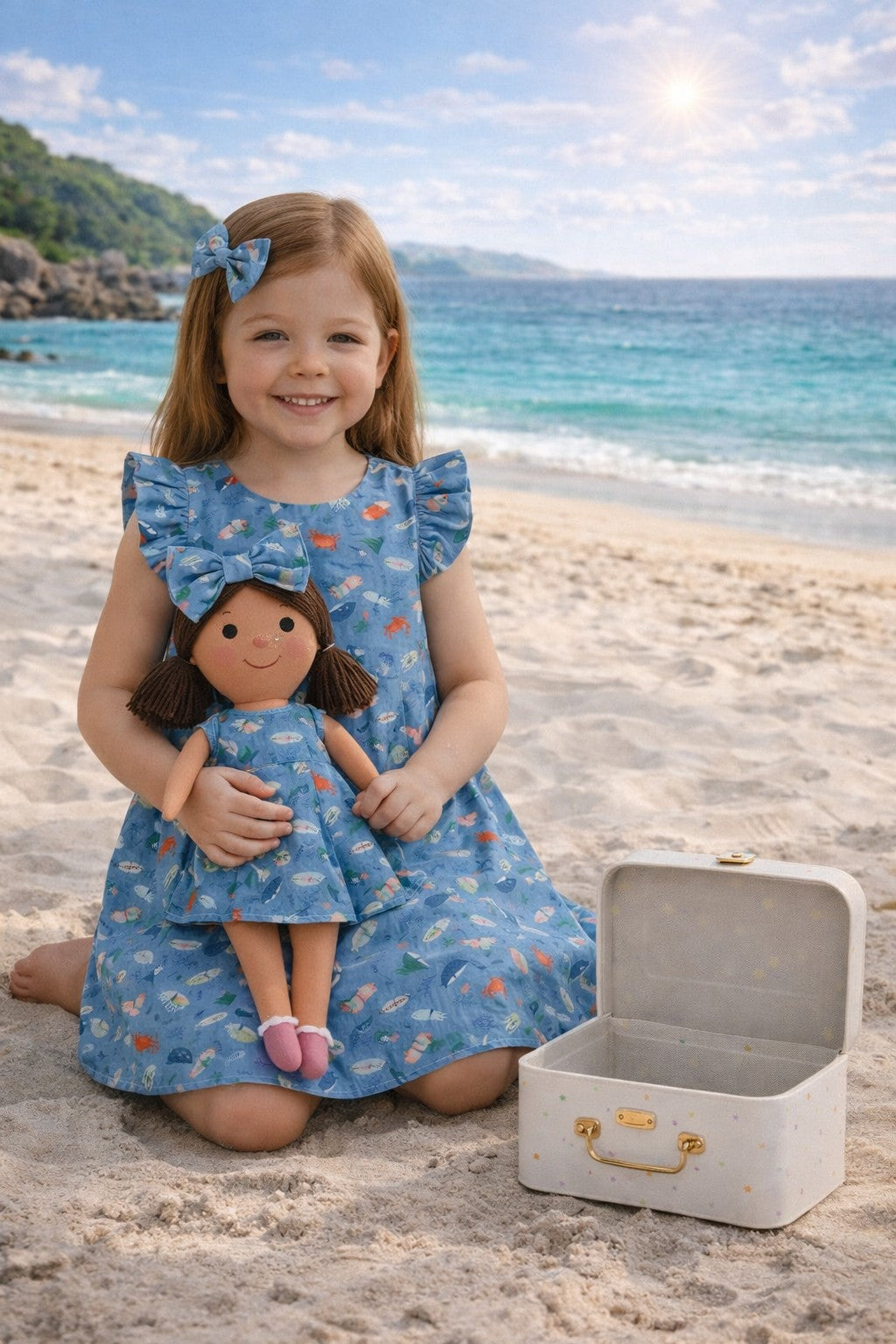 Girls Under the Sea Dress & Matching Doll Set with Petit Case – Millie