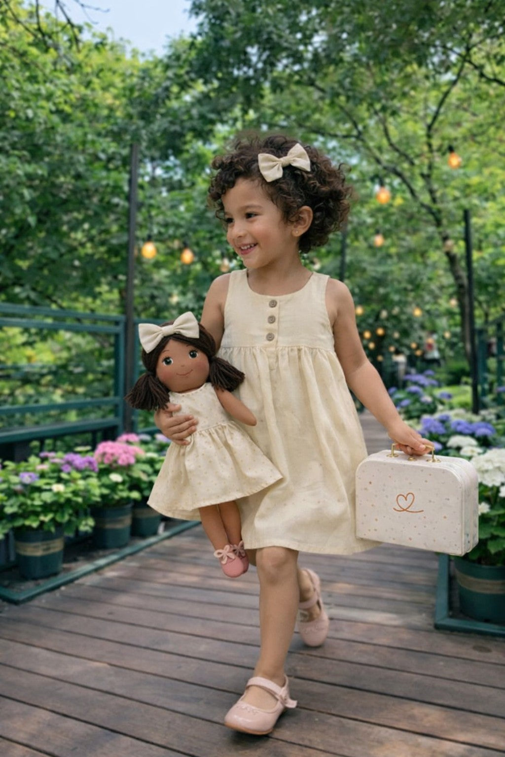 Girls Classic Yellow Dress & Matching Doll Set with Petit Case – Millie