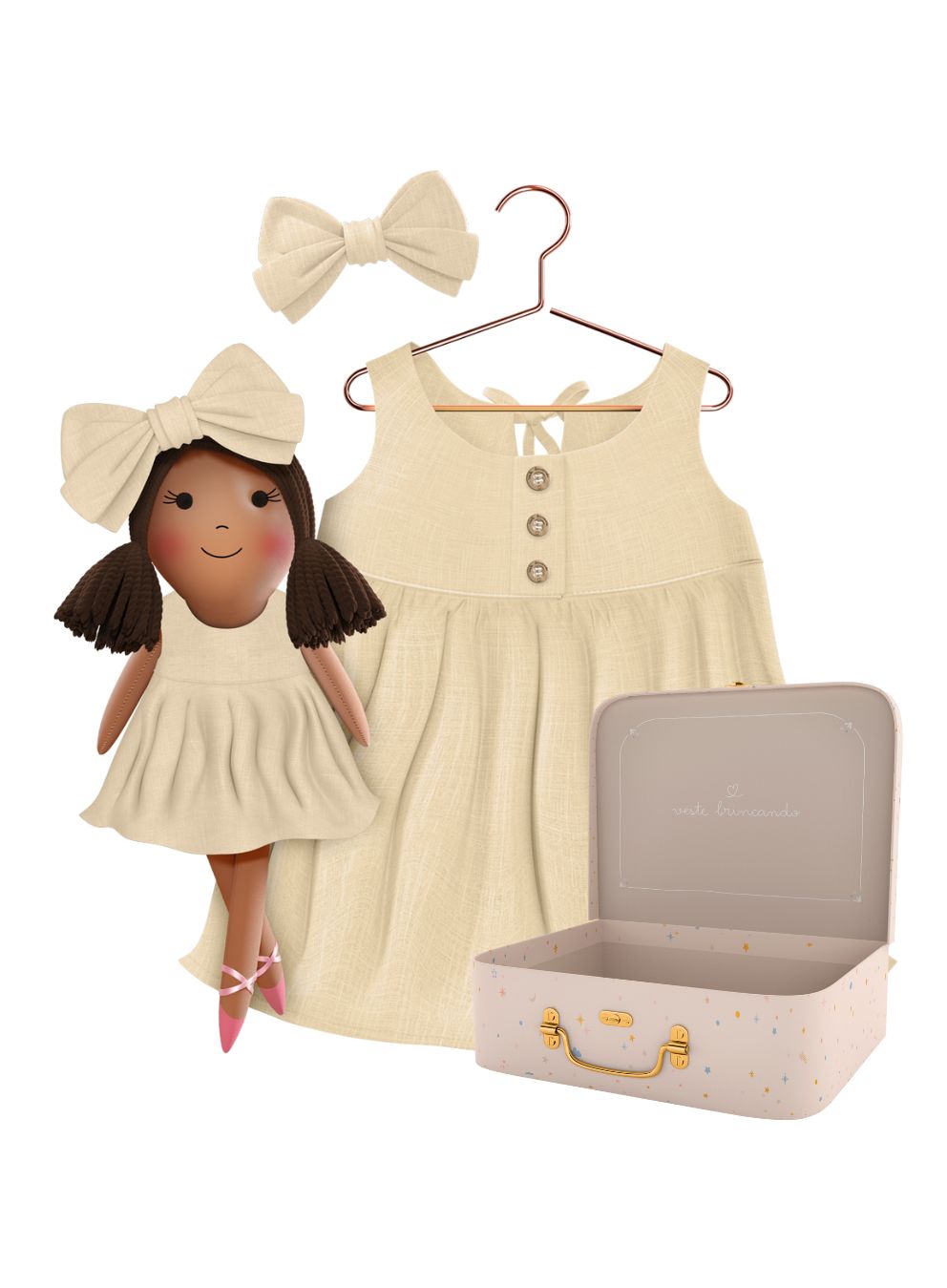 Millie cloth doll with her Petit Case keepsake suitcase
