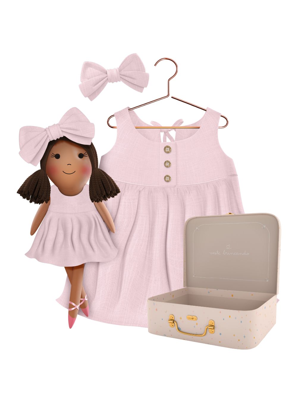 Millie cloth doll with her Petit Case keepsake suitcase