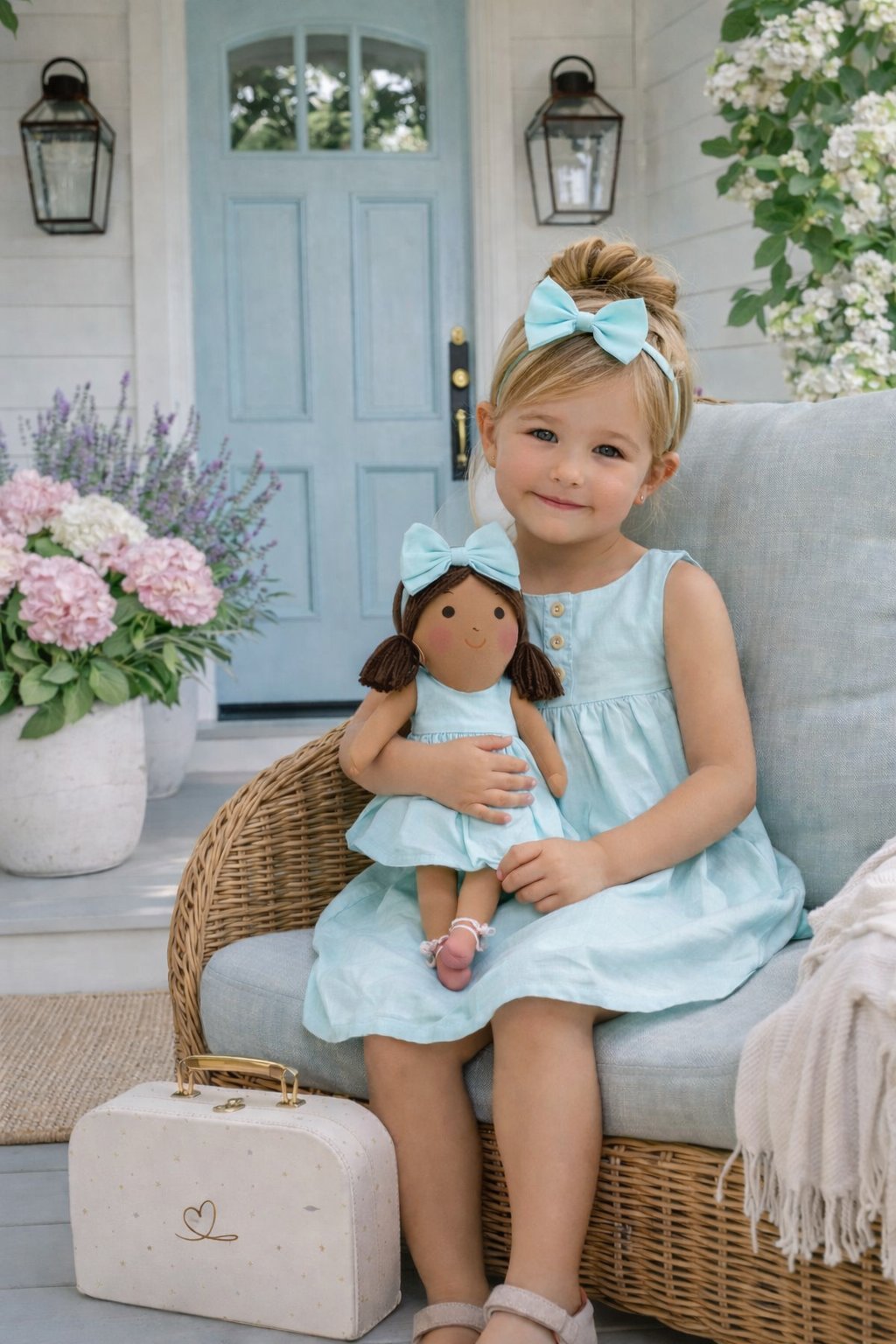 Girls Classic Green Dress & Matching Doll Set with Petit Case – Millie