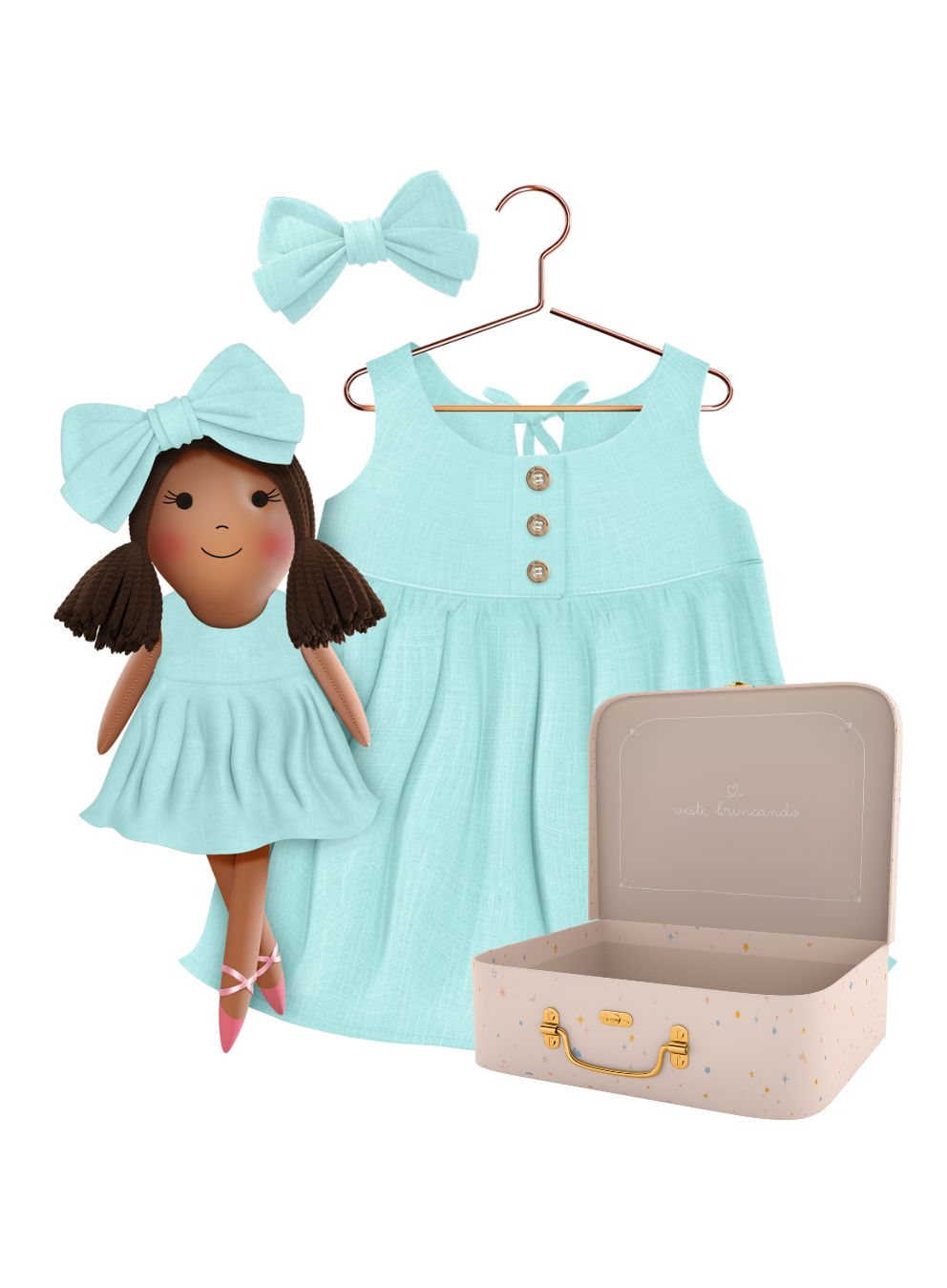 Millie cloth doll with her Petit Case keepsake suitcase