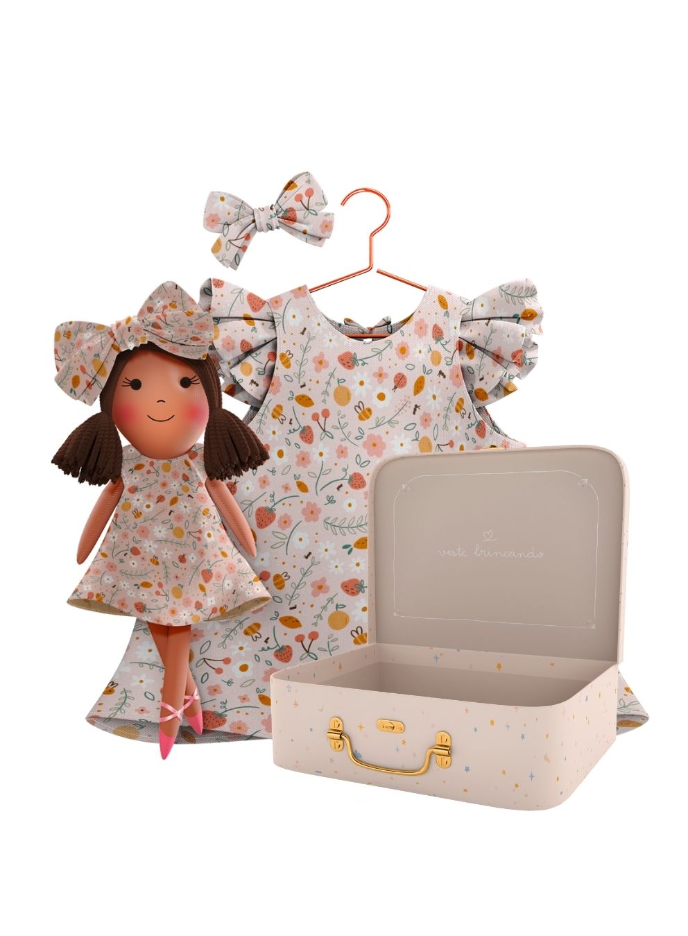 Millie cloth doll with her Petit Case keepsake suitcase