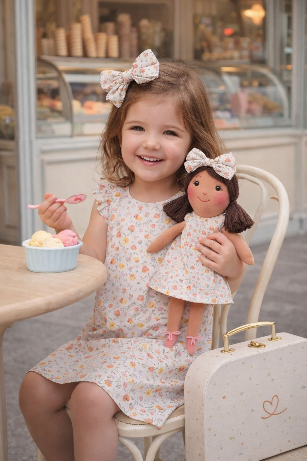 Girls Picnic Dress & Matching Doll Set with Petit Case – Millie