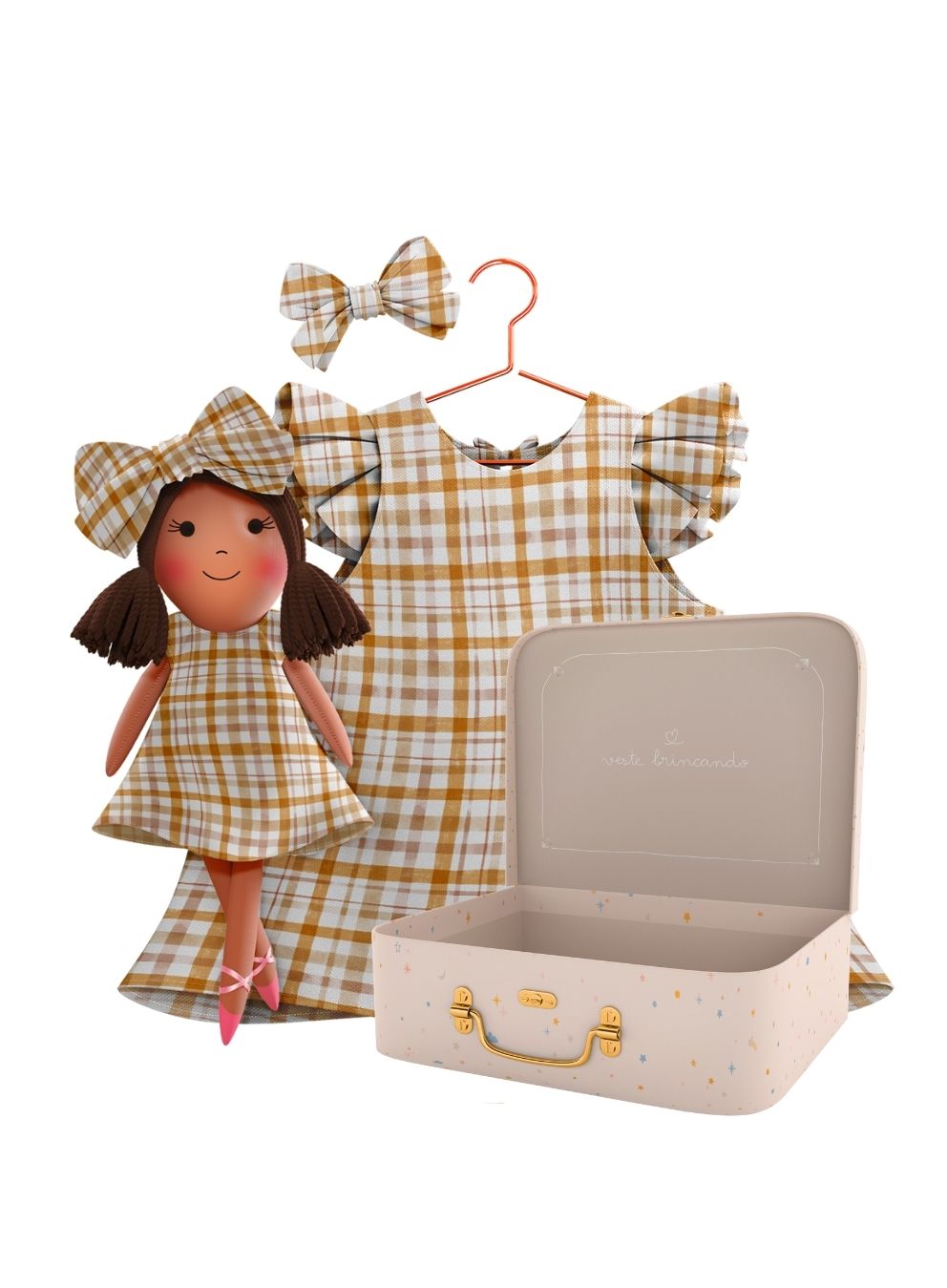 Millie cloth doll with her Petit Case keepsake suitcase