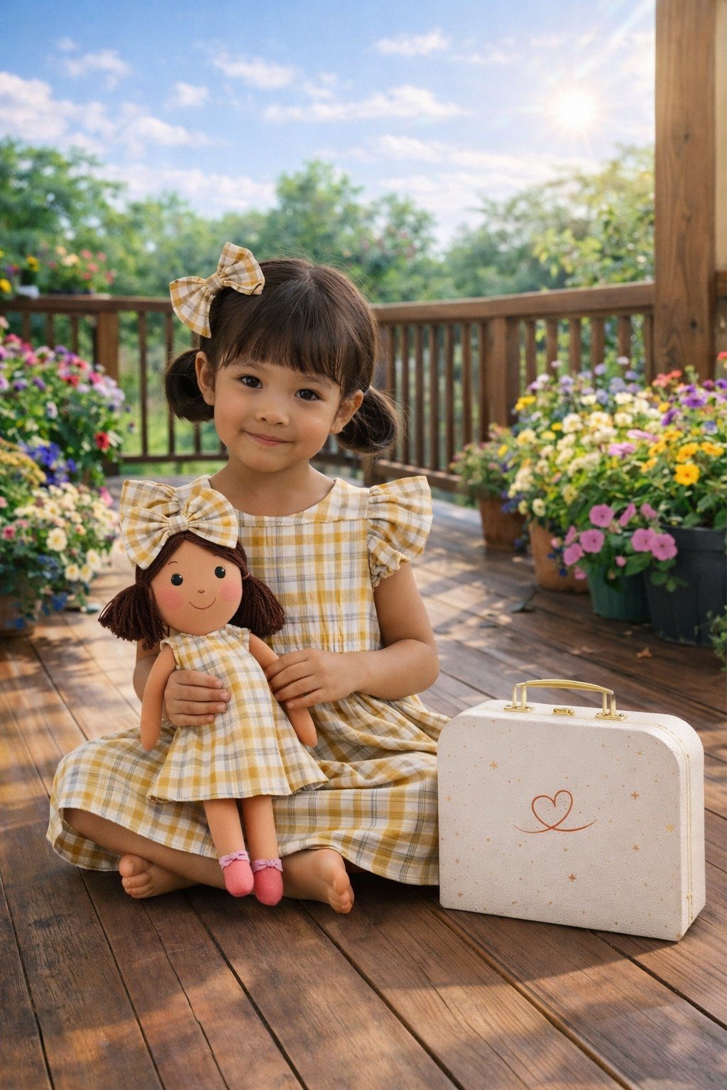 Girls Gingham Dress & Matching Doll Set with Petit Case – Millie
