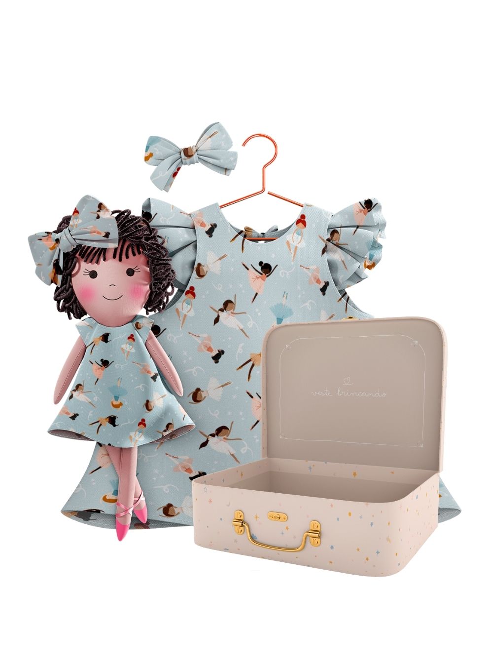 Nellie cloth doll with her Petit Case keepsake suitcase
