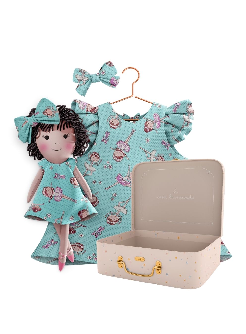 Nellie cloth doll with her Petit Case keepsake suitcase