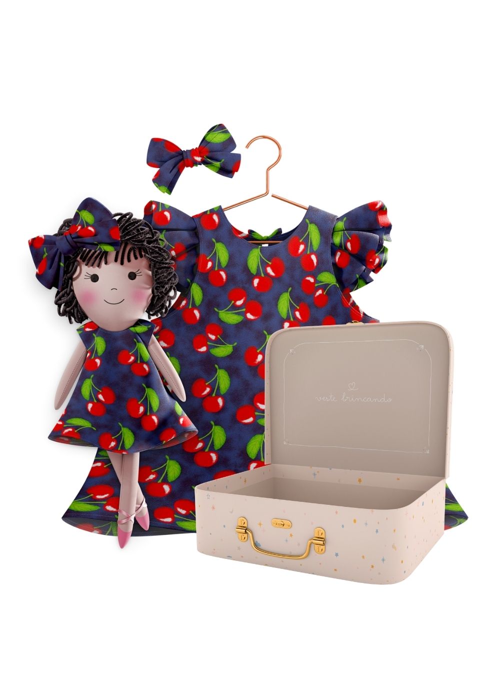 Nellie cloth doll with her Petit Case keepsake suitcase