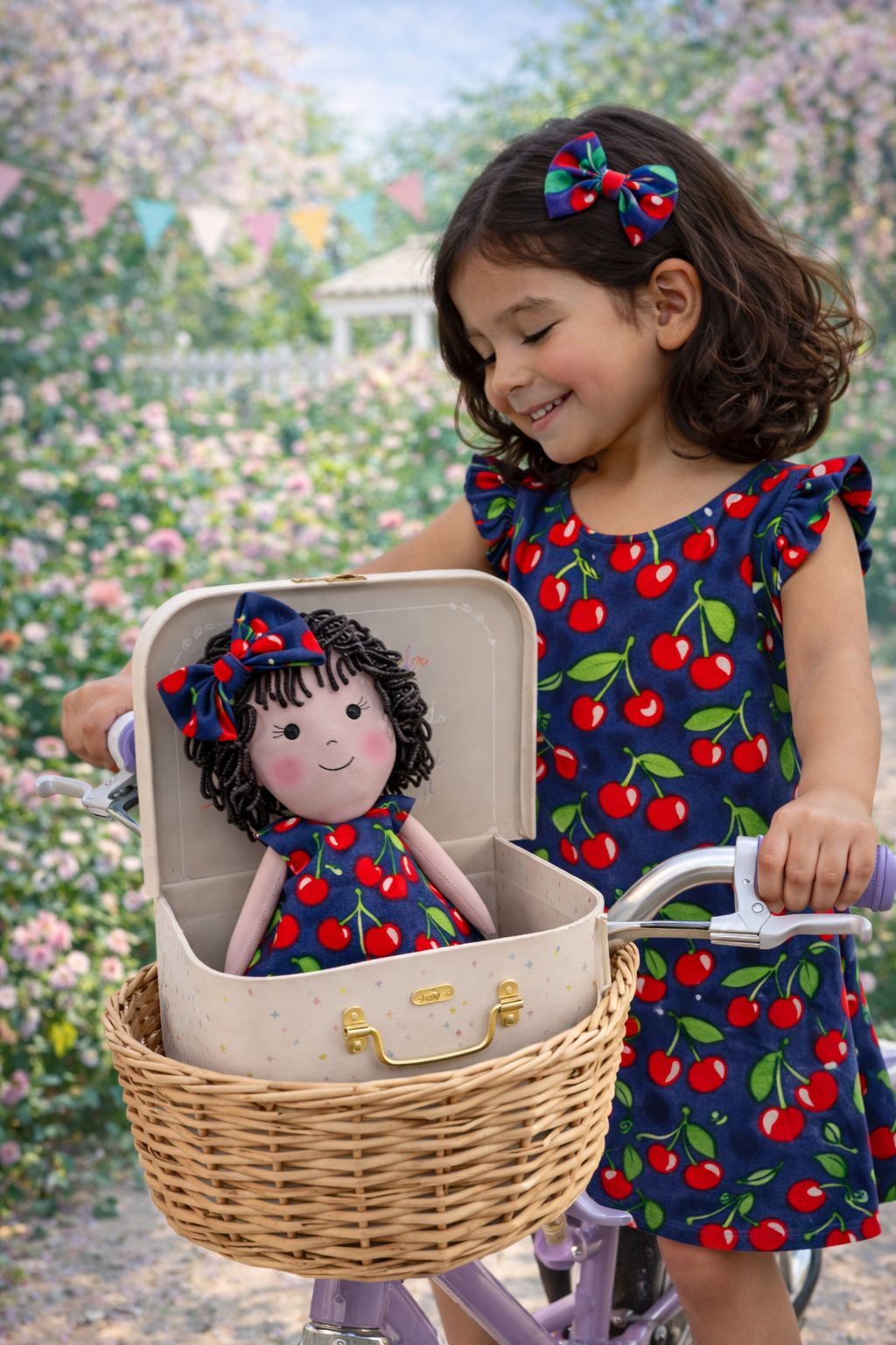 Girls Cherry Dress & Matching Doll Set with Petit Case – Nellie