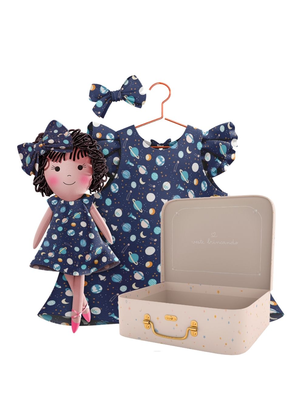 Nellie cloth doll with her Petit Case keepsake suitcase