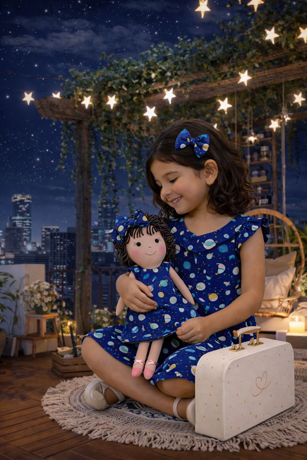 Girls Space Dress & Matching Doll Set with Petit Case – Nellie