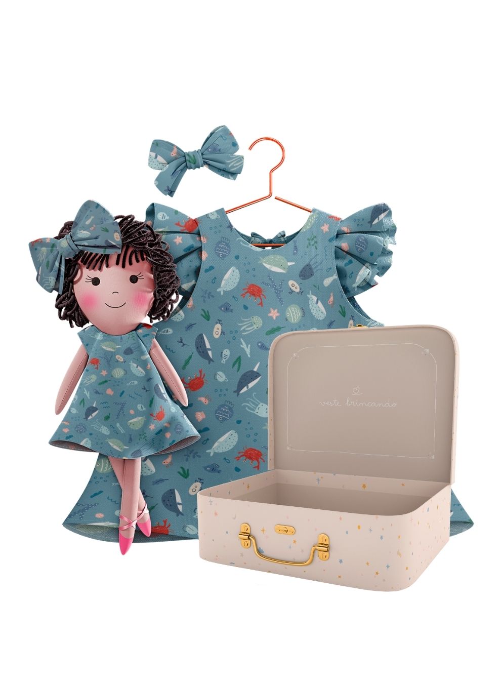 Nellie cloth doll with her Petit Case keepsake suitcase