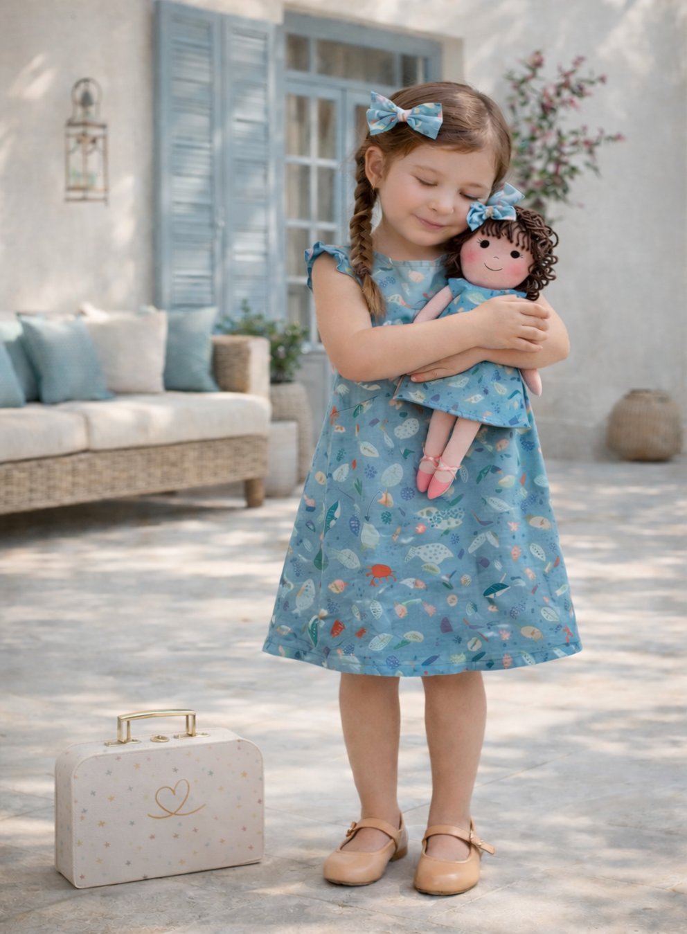Girls Under the Sea Dress & Matching Doll Set with Petit Case – Nellie