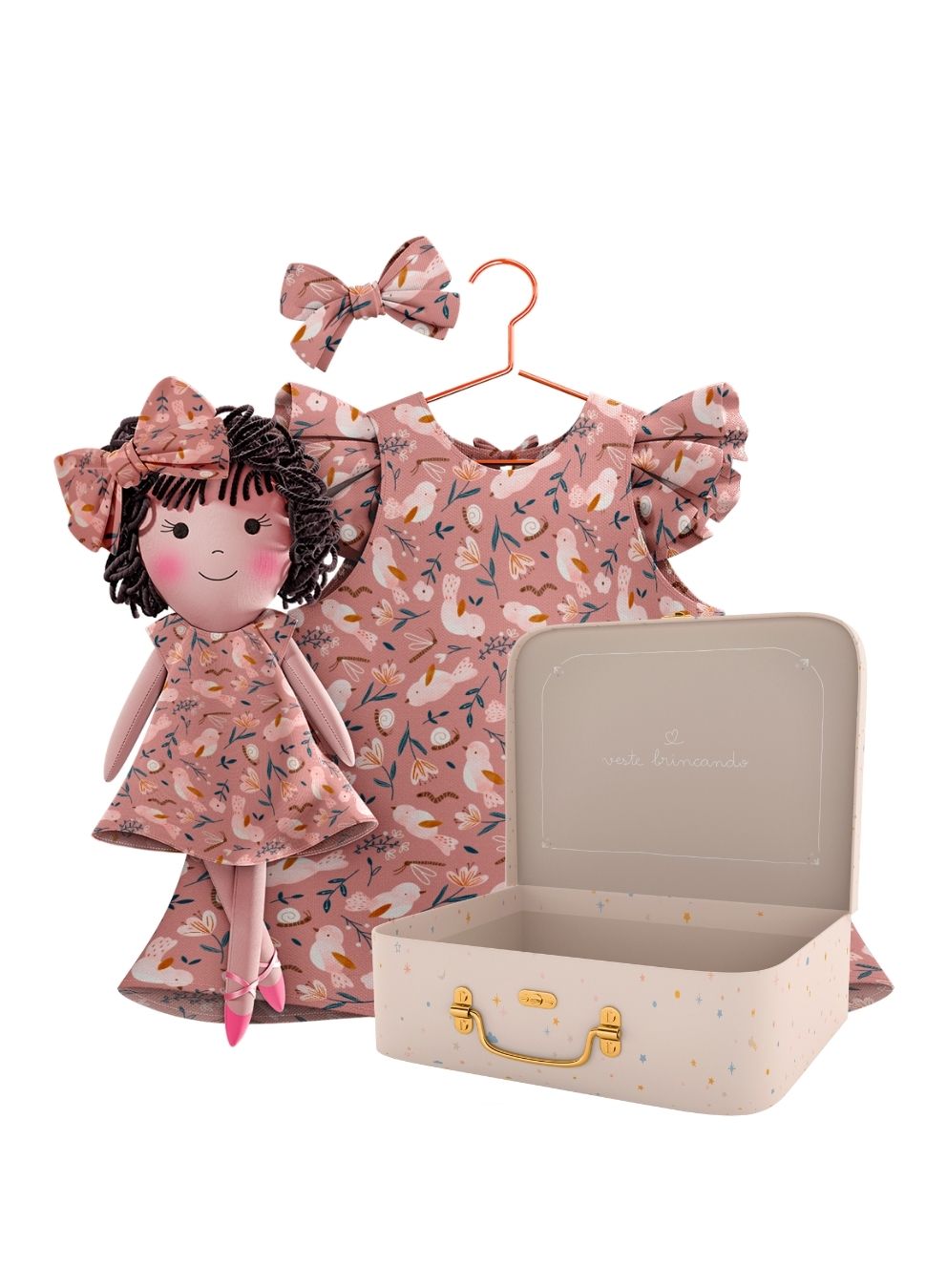 Nellie cloth doll with her Petit Case keepsake suitcase