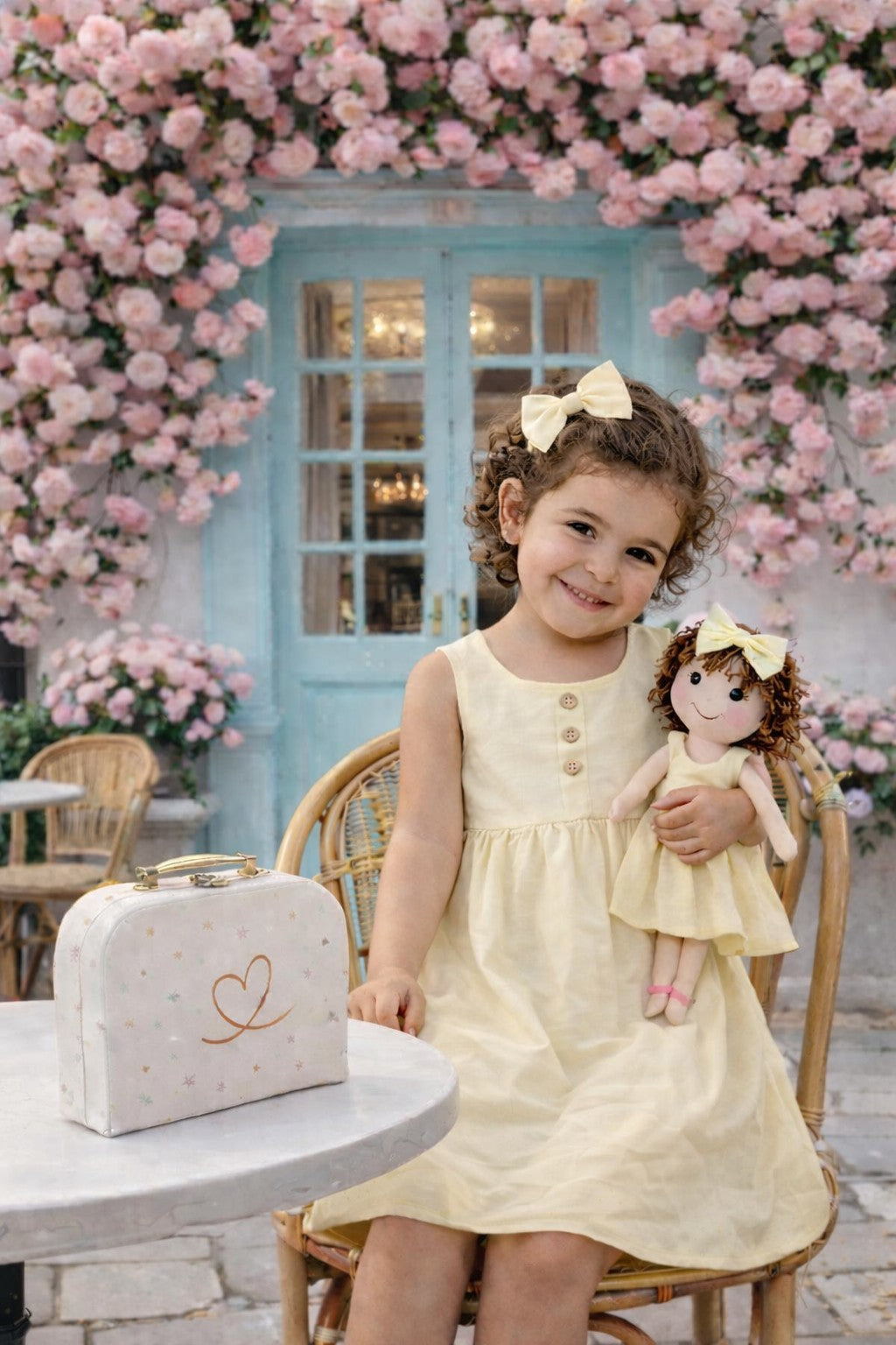 Girls Classic Yellow Dress & Matching Doll Set with Petit Case – Nellie
