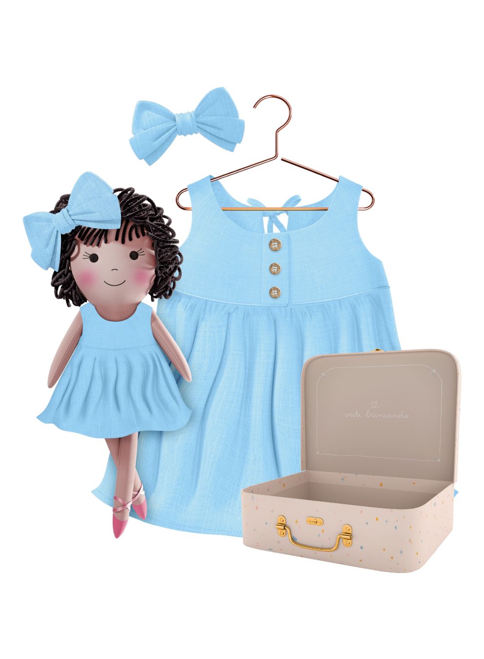 Nellie cloth doll with her Petit Case keepsake suitcase