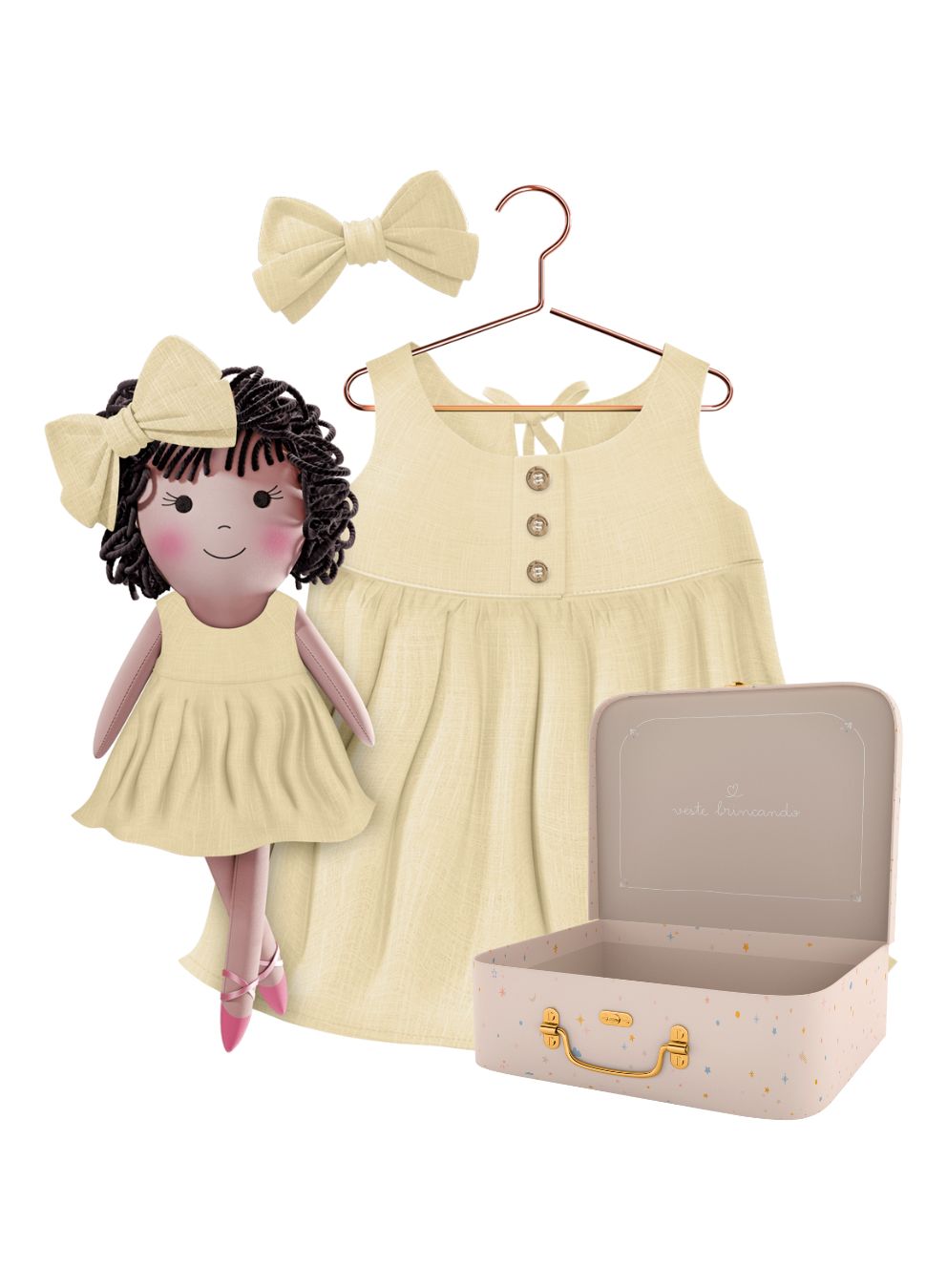 Nellie cloth doll with her Petit Case keepsake suitcase