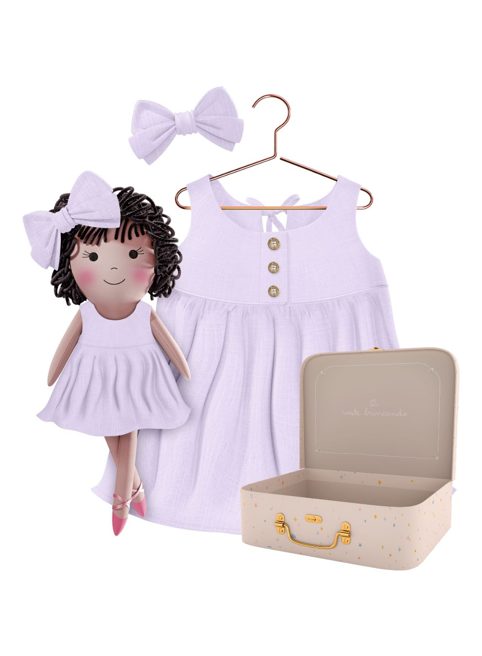 Nellie cloth doll with her Petit Case keepsake suitcase