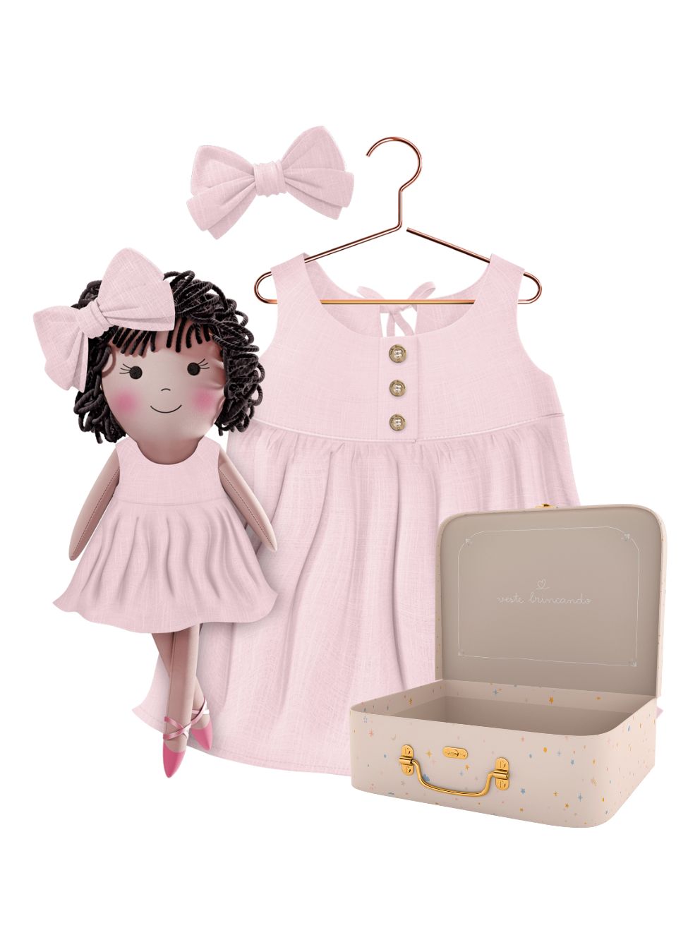 Nellie cloth doll with her Petit Case keepsake suitcase