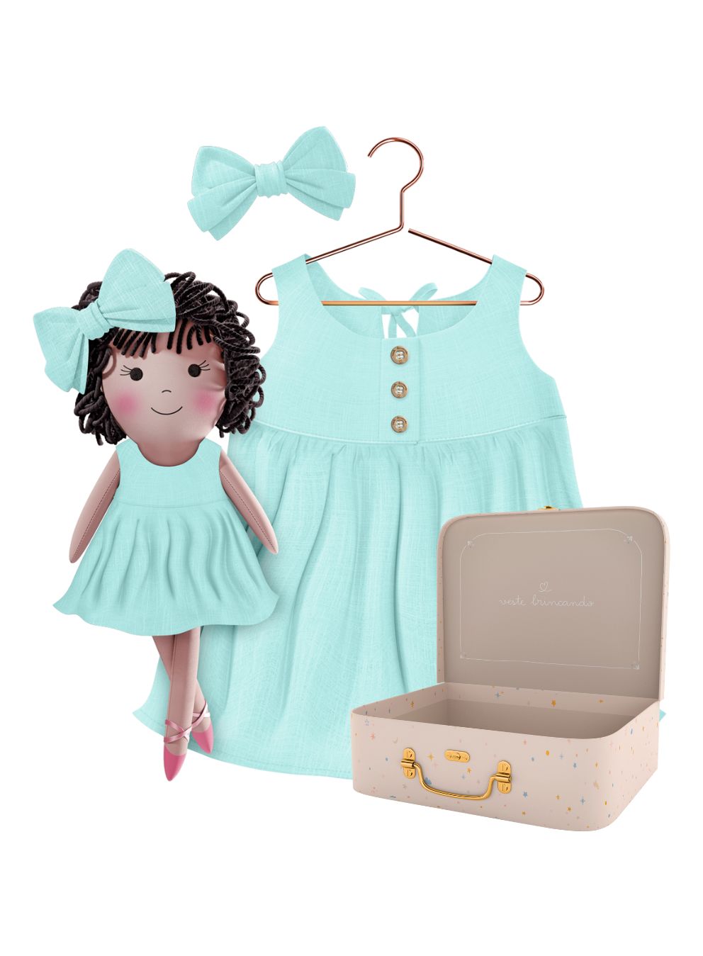 Nellie cloth doll with her Petit Case keepsake suitcase