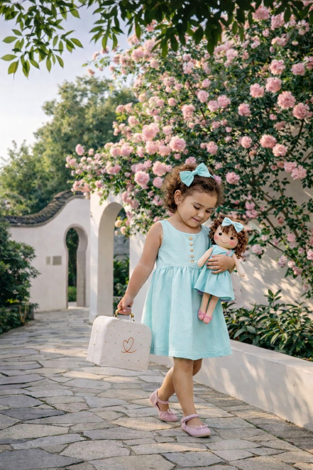 Girls Classic Green Dress & Matching Doll Set with Petit Case – Nellie
