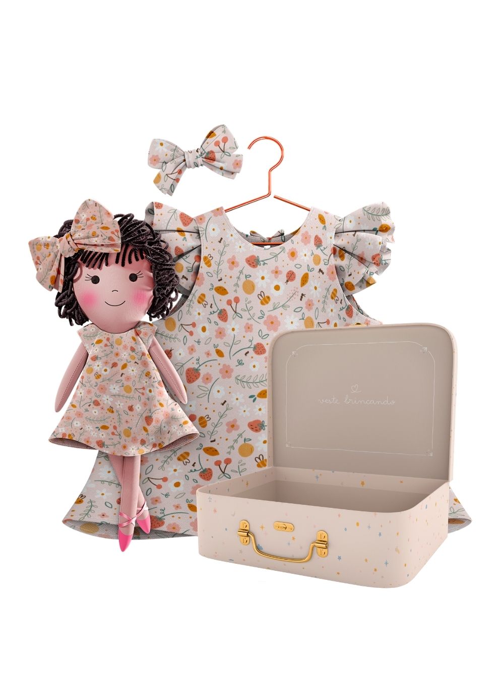 Nellie cloth doll with her Petit Case keepsake suitcase