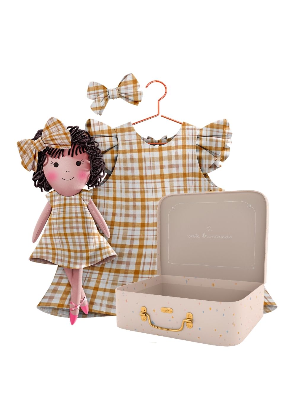 Nellie cloth doll with her Petit Case keepsake suitcase