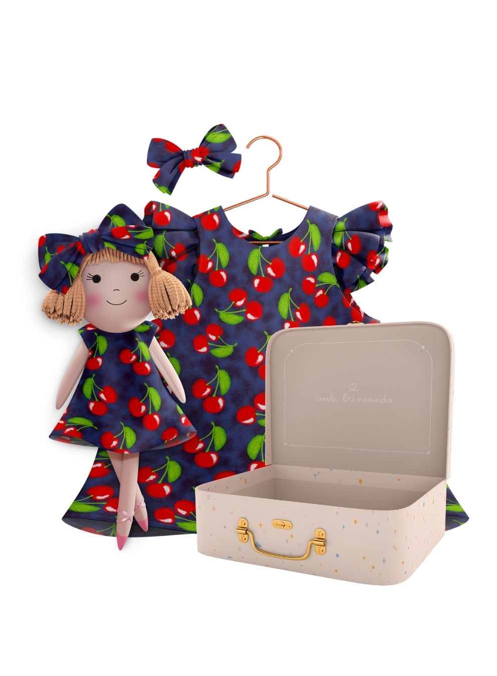 Nina cloth doll with her Petit Case keepsake suitcase