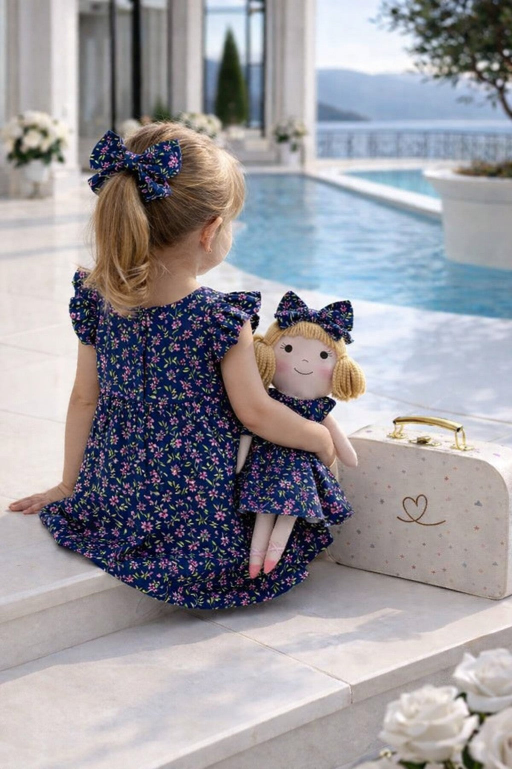 Girls Blossom Dress & Matching Doll Set with Petit Case – Nina