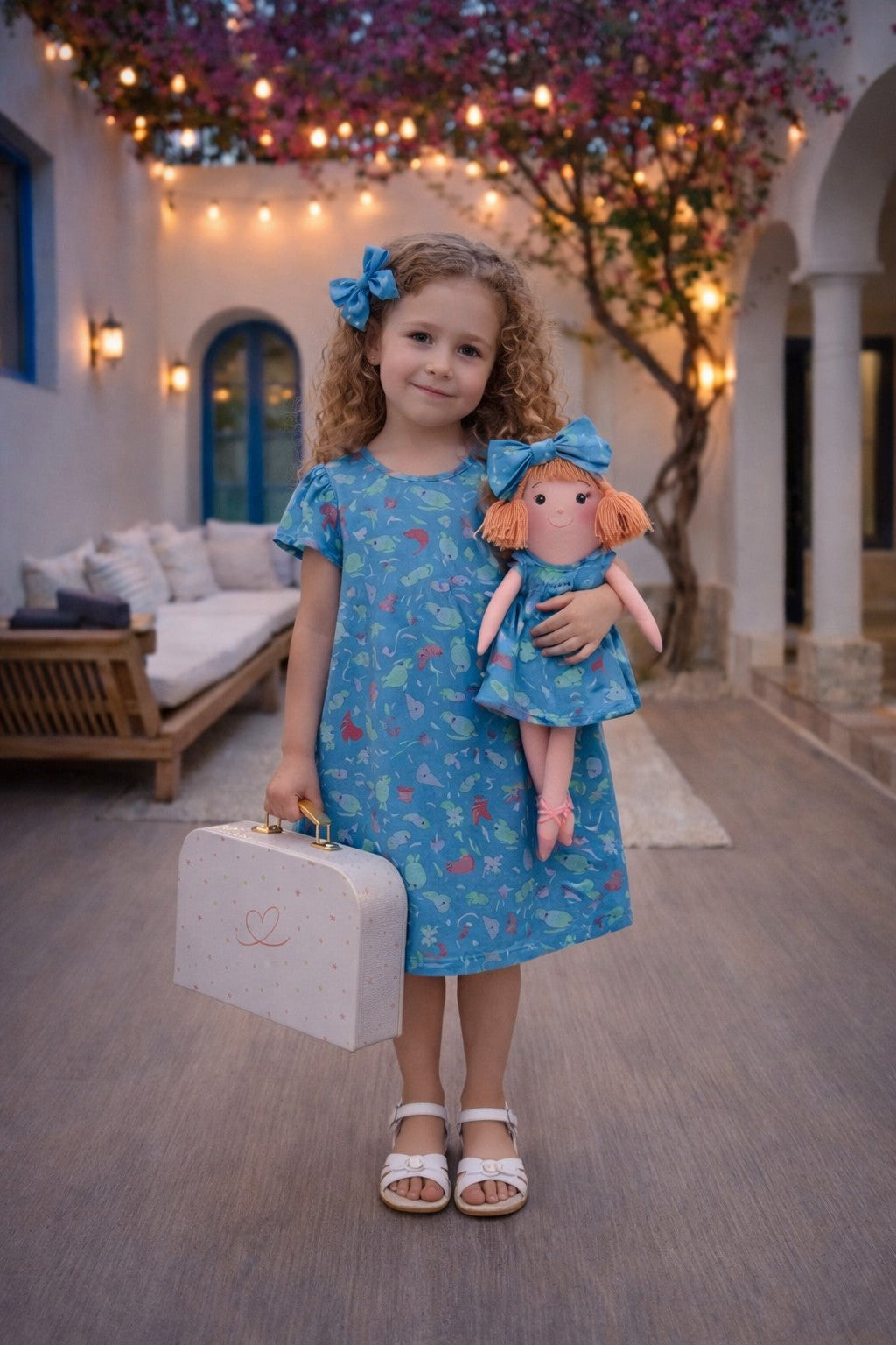 Girls Under the Sea Dress & Matching Doll Set with Petit Case – Nina