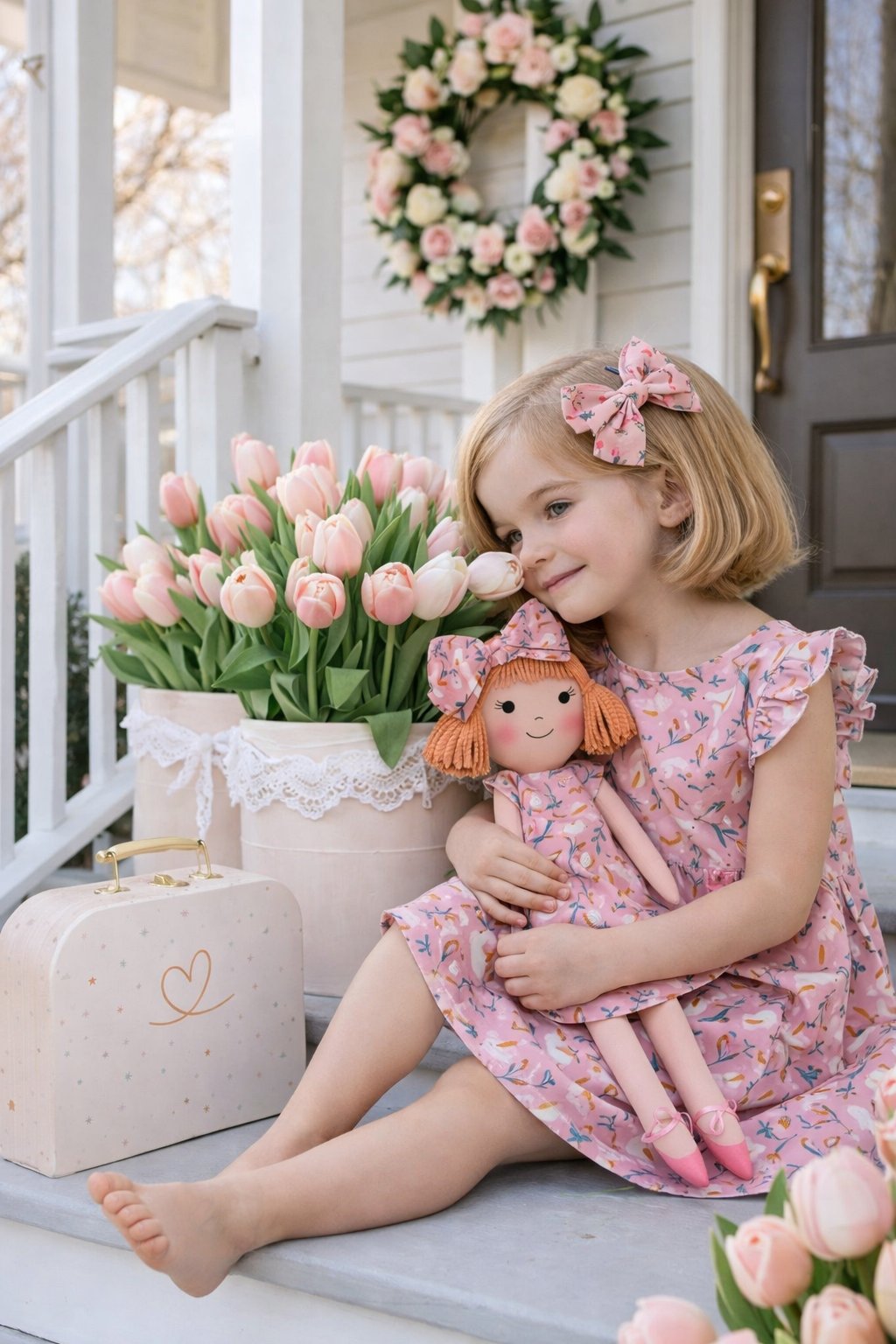 Girls Garden Dress & Matching Doll Set with Petit Case – Nina