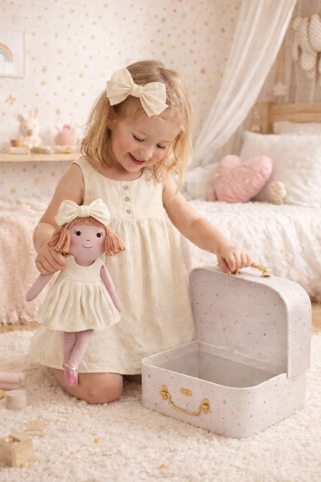 Girls Classic Yellow Dress & Matching Doll Set with Petit Case – Nina